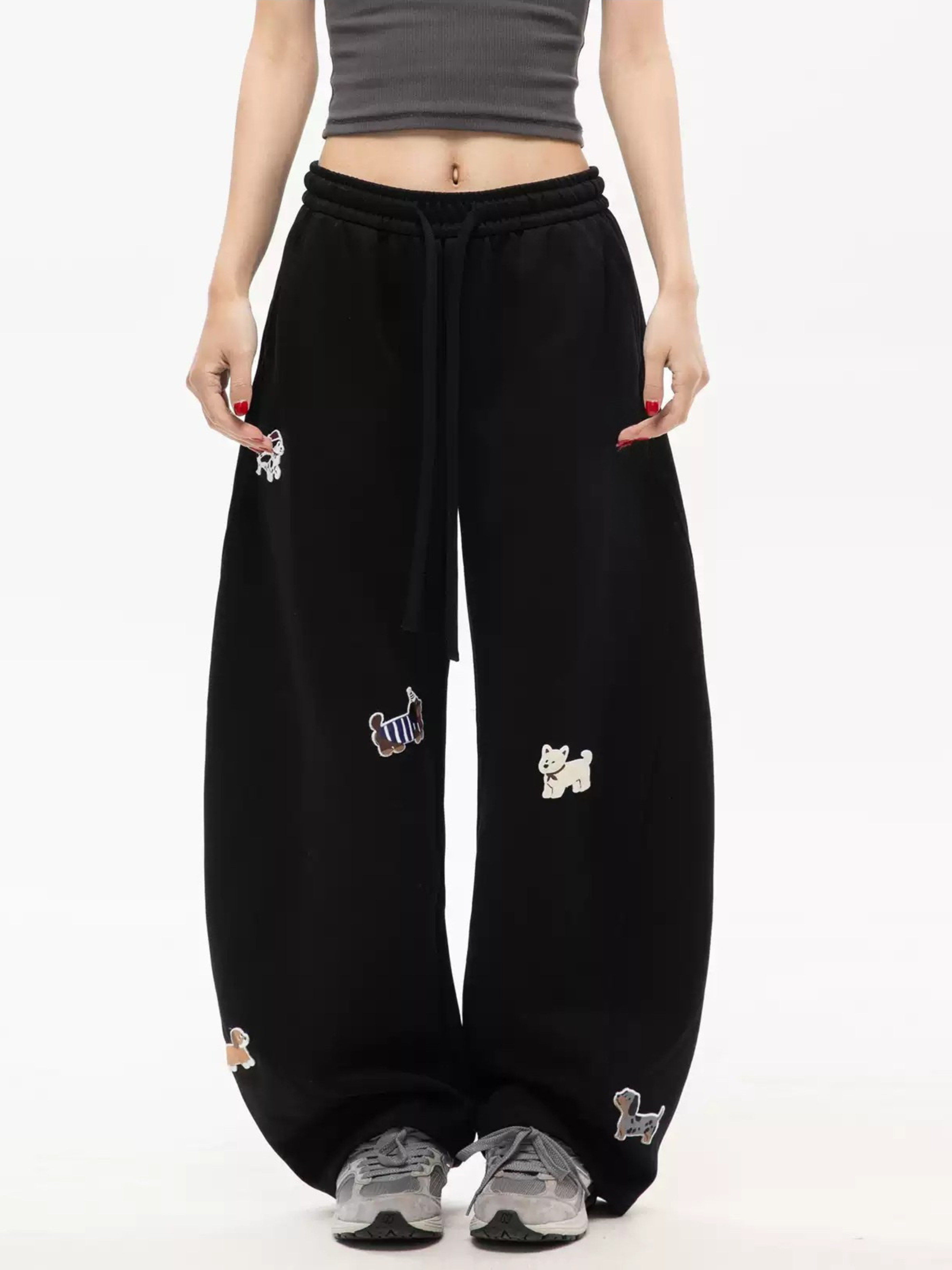FrostView - Women's Dachshund Patch Embroidery Straight Leg Pants