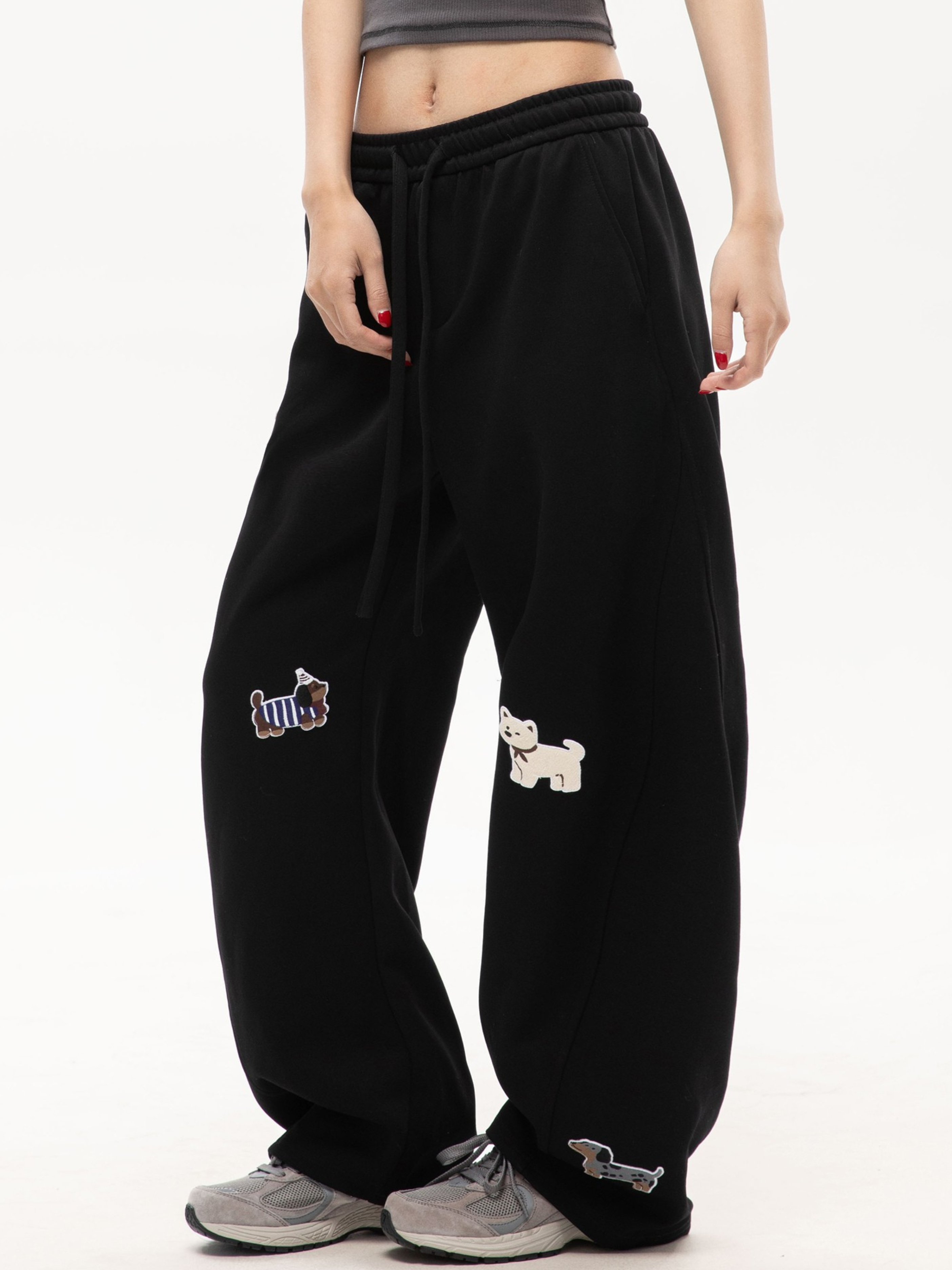 FrostView - Women's Dachshund Patch Embroidery Straight Leg Pants