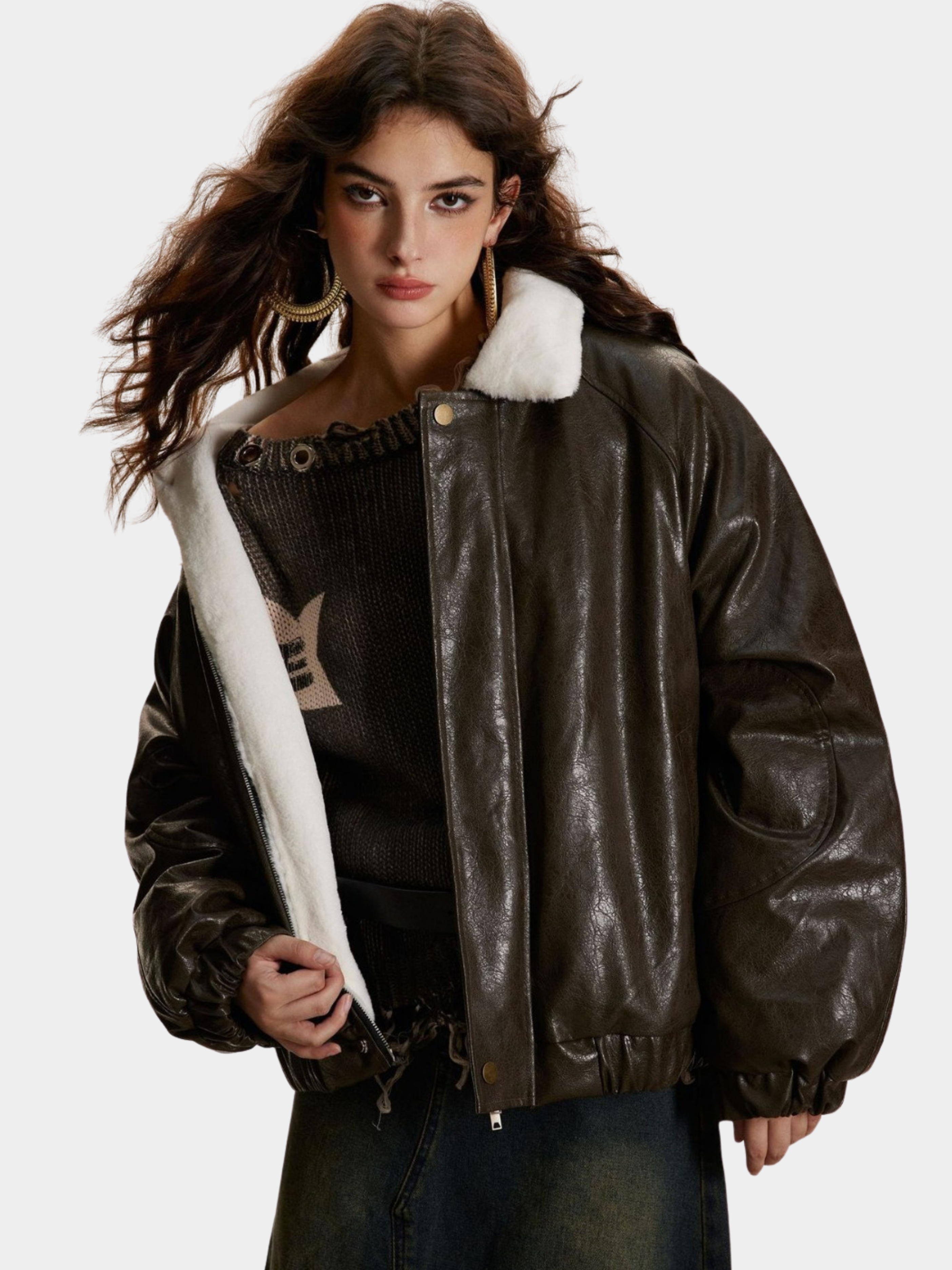 RavenBoard - Women‘s  Faux Shearling Panel PU Padded Jacket