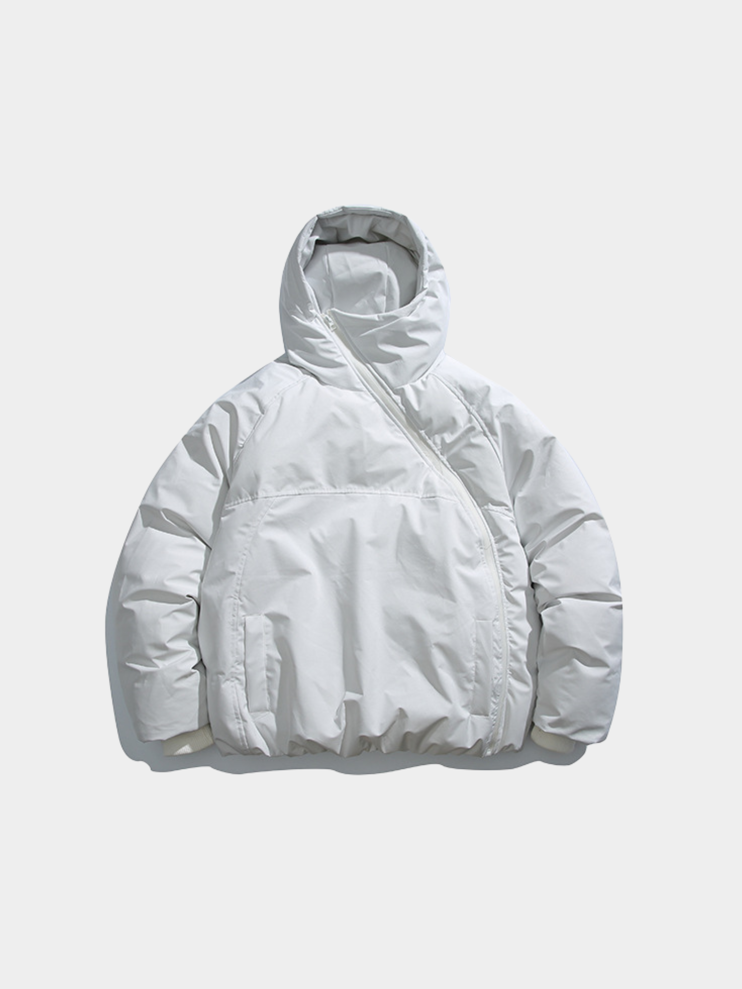 BluffGo - Unisex Asymmetric Zipper Hooded Puffer Jacket