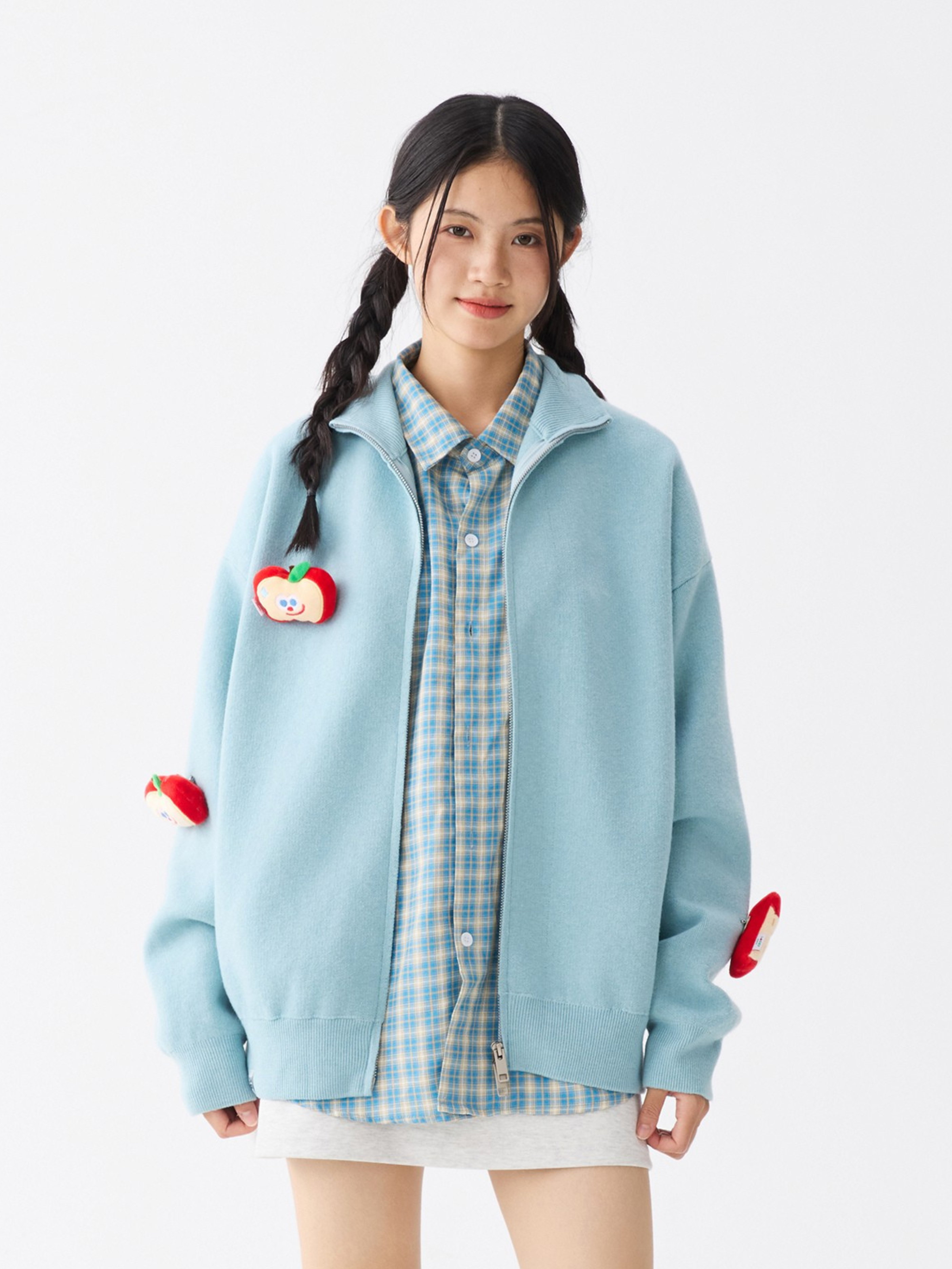 Eagletrail - Unisex Detachable Apple Doll Stand-Collar Knit Cardigan