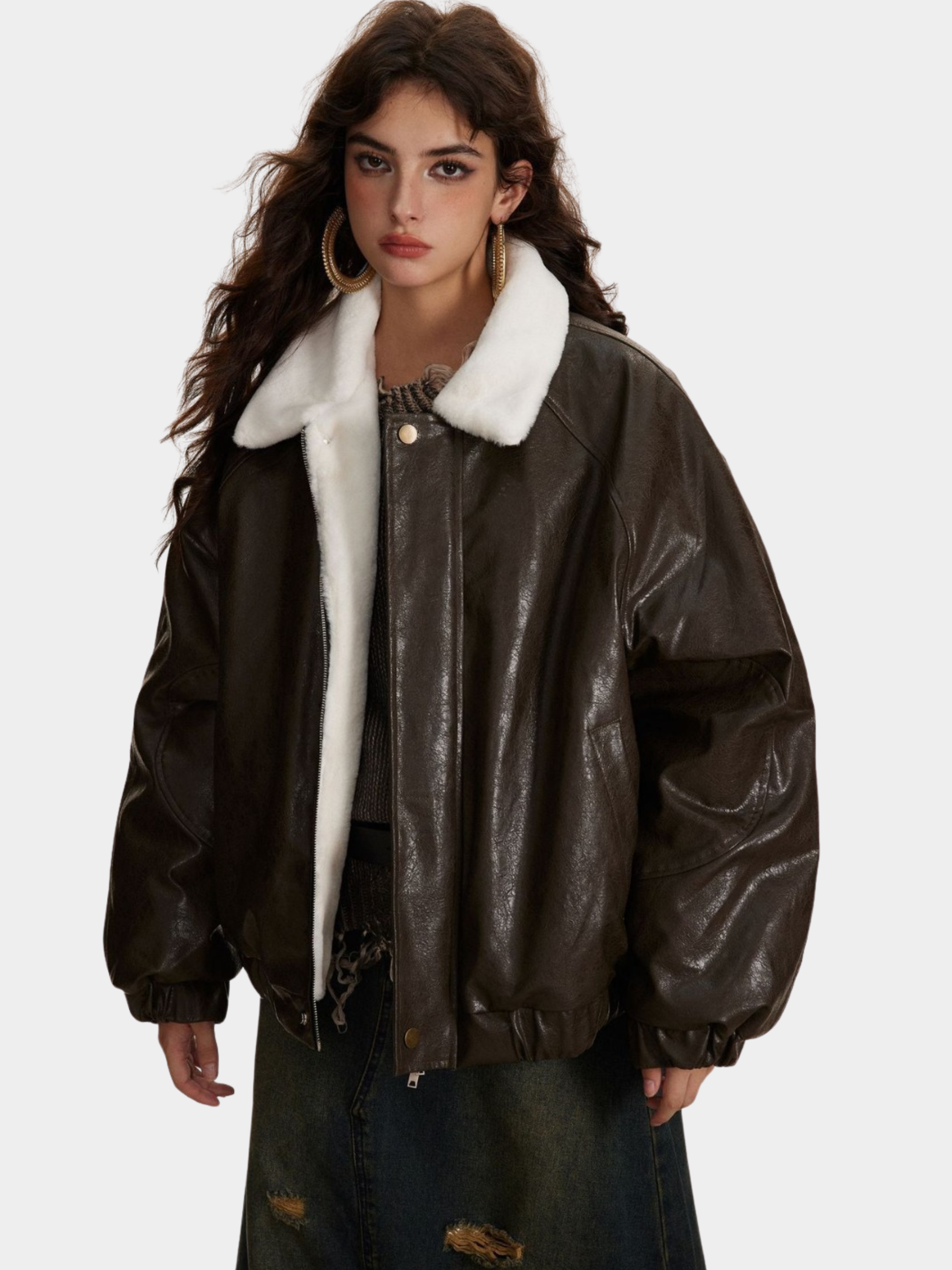 RavenBoard - Women‘s  Faux Shearling Panel PU Padded Jacket