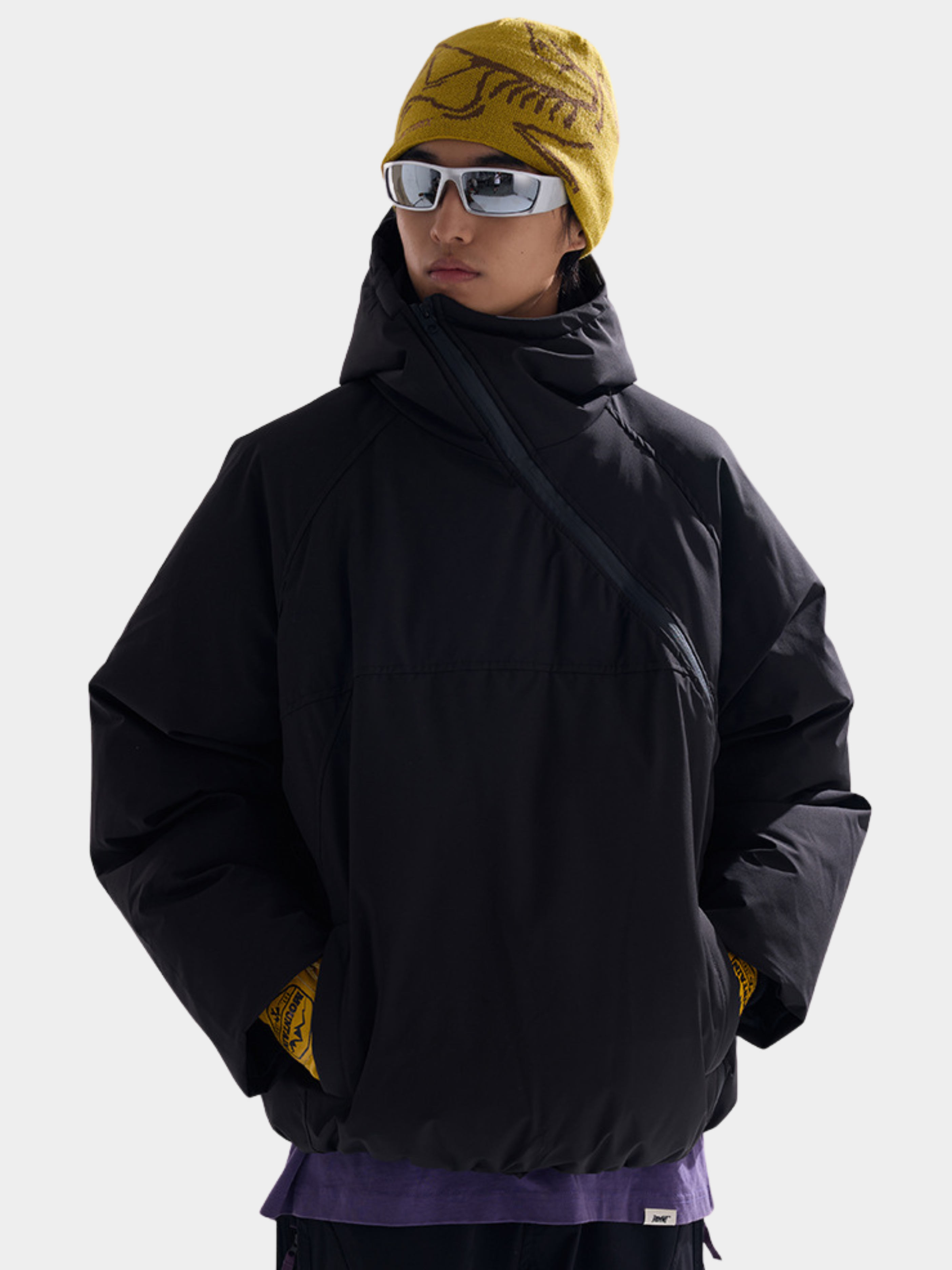 BluffGo - Unisex Asymmetric Zipper Hooded Puffer Jacket
