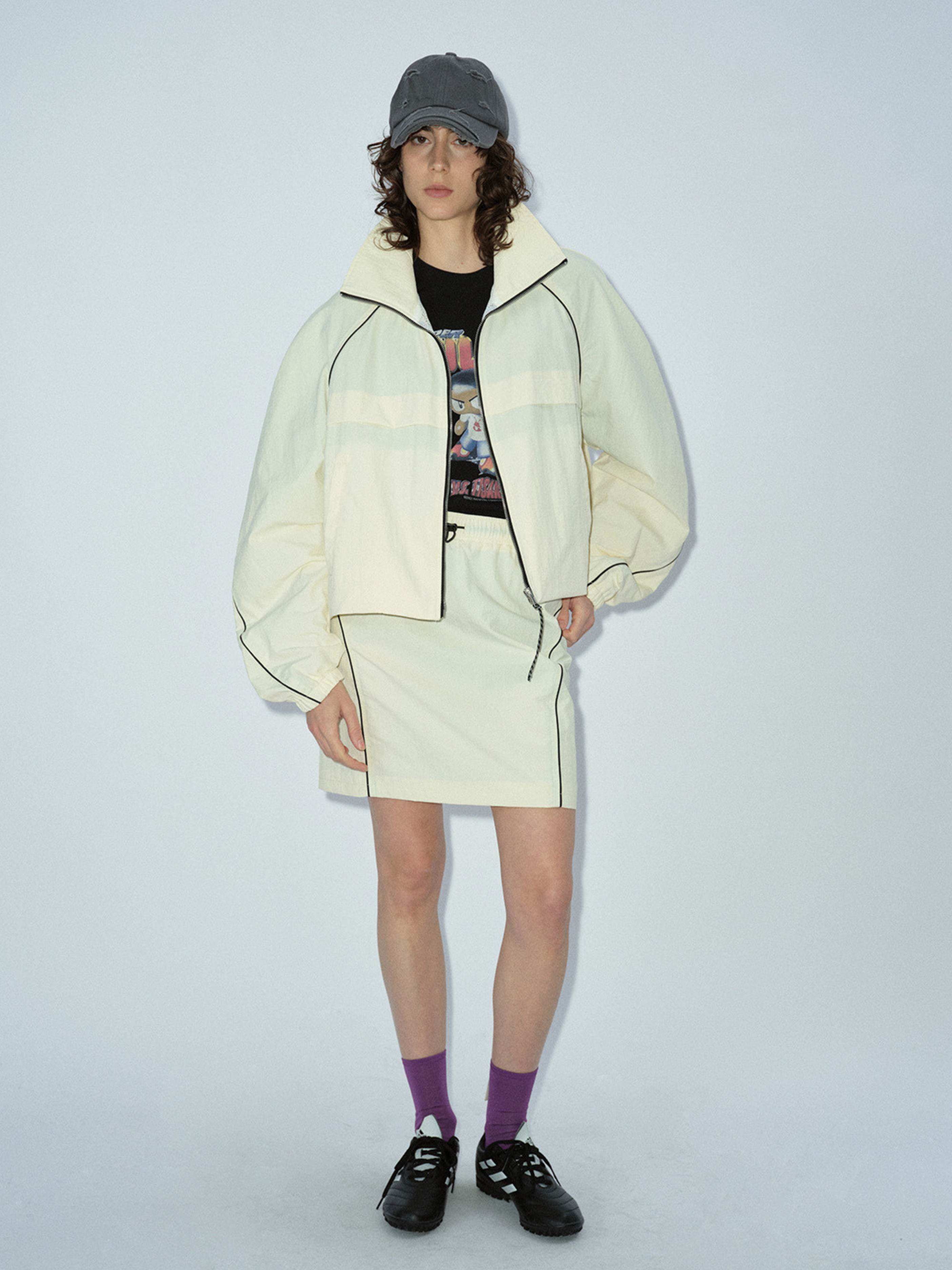 OwlPeak - Women's Colorblock Loose Raglan Sleeve Drawstring Hem Sports Jacket
