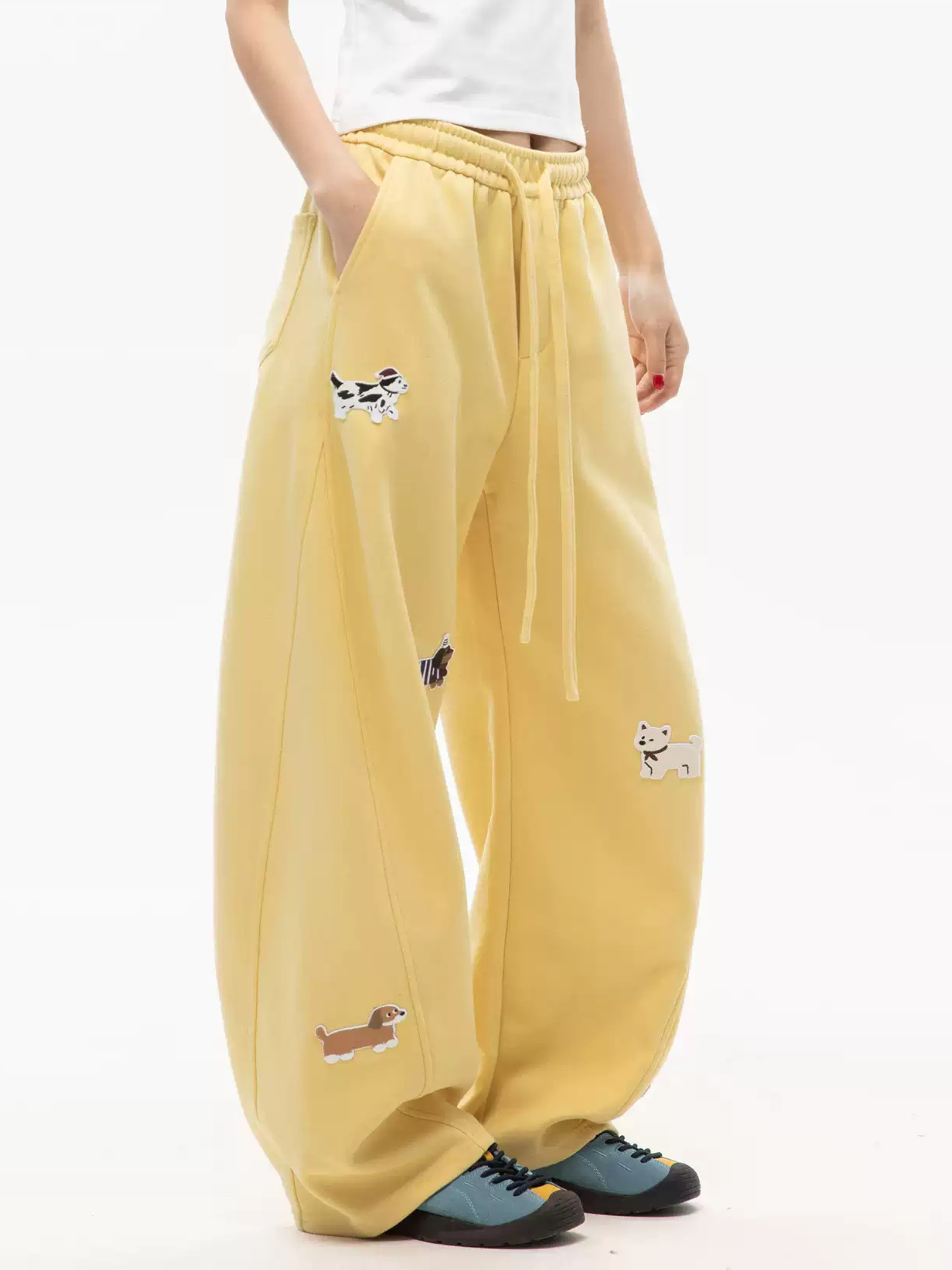 FrostView - Women's Dachshund Patch Embroidery Straight Leg Pants