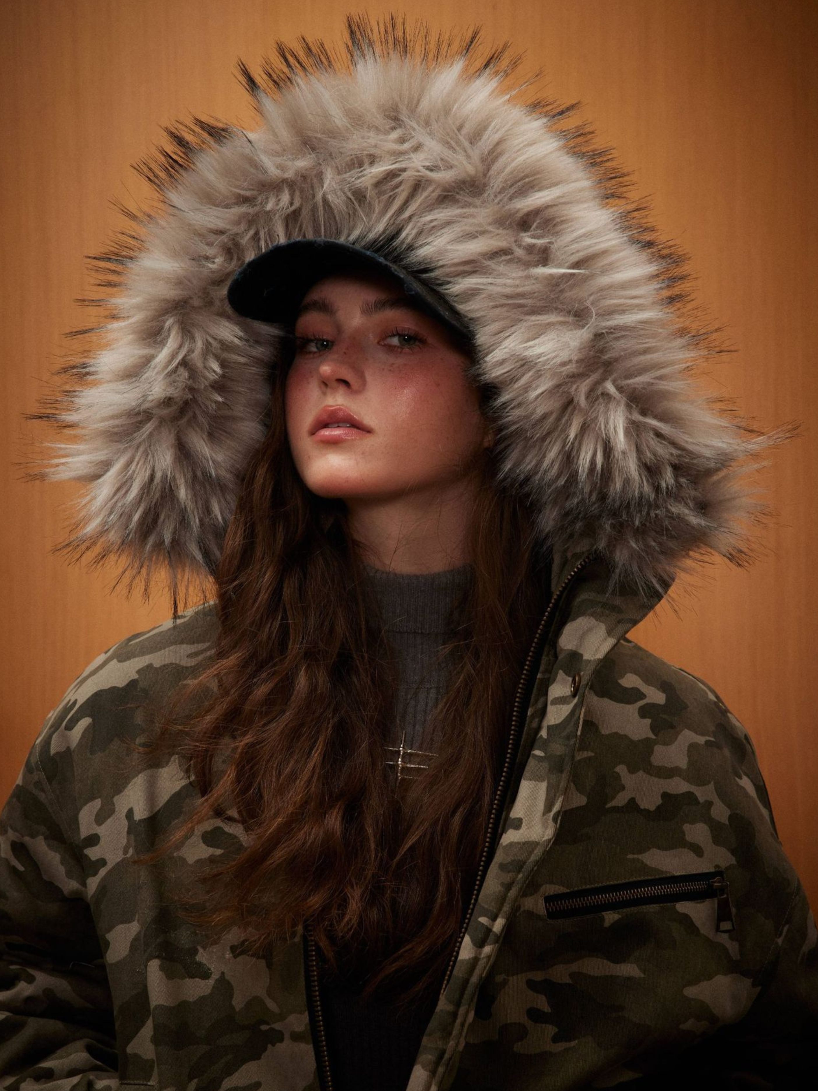 BoulderBase - Women's Camo Fur Collar Cotton Jacket