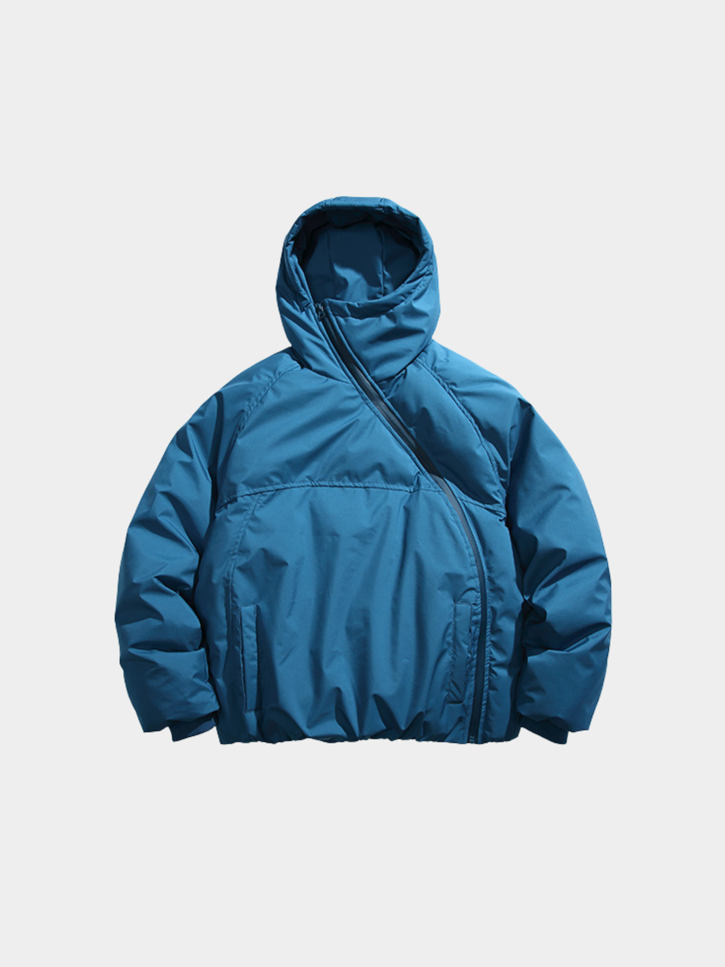 BluffGo - Unisex Asymmetric Zipper Hooded Puffer Jacket