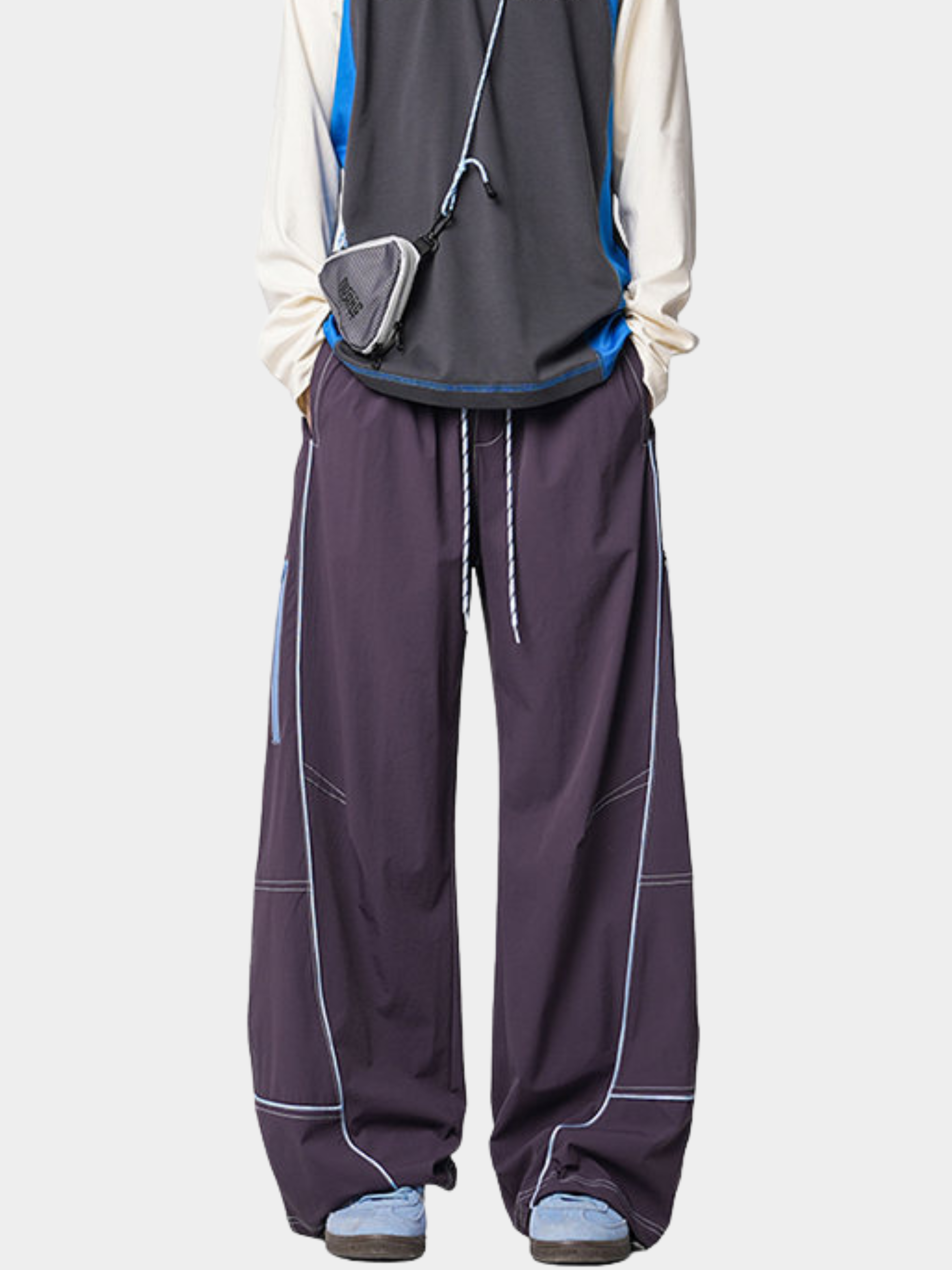 FoxView - Unisex Three-Proof Colorblock Striped Curved-Cut Pants