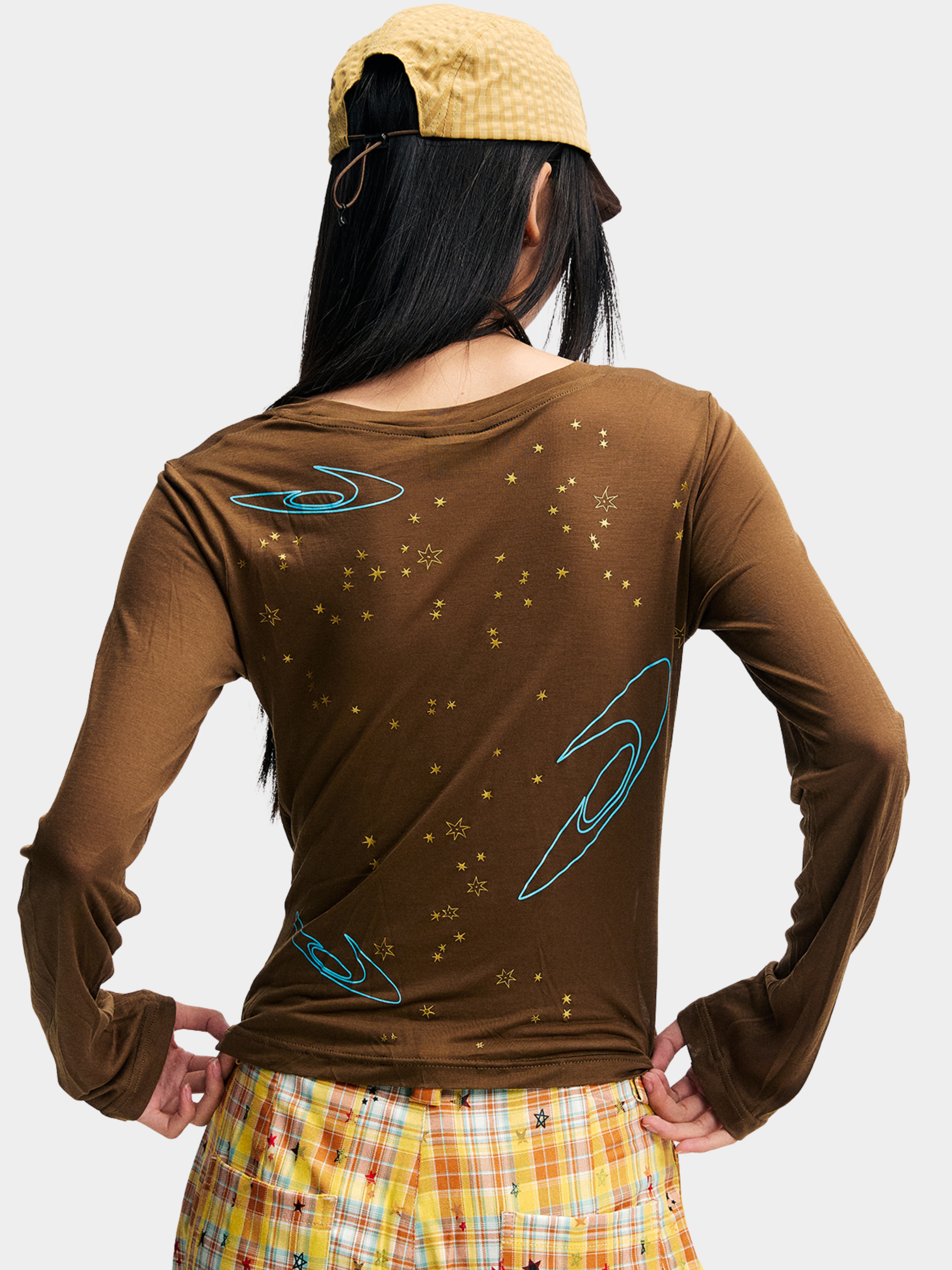 Ashbase - Women's Lightweight Lyocell Star Print Long Sleeve Top