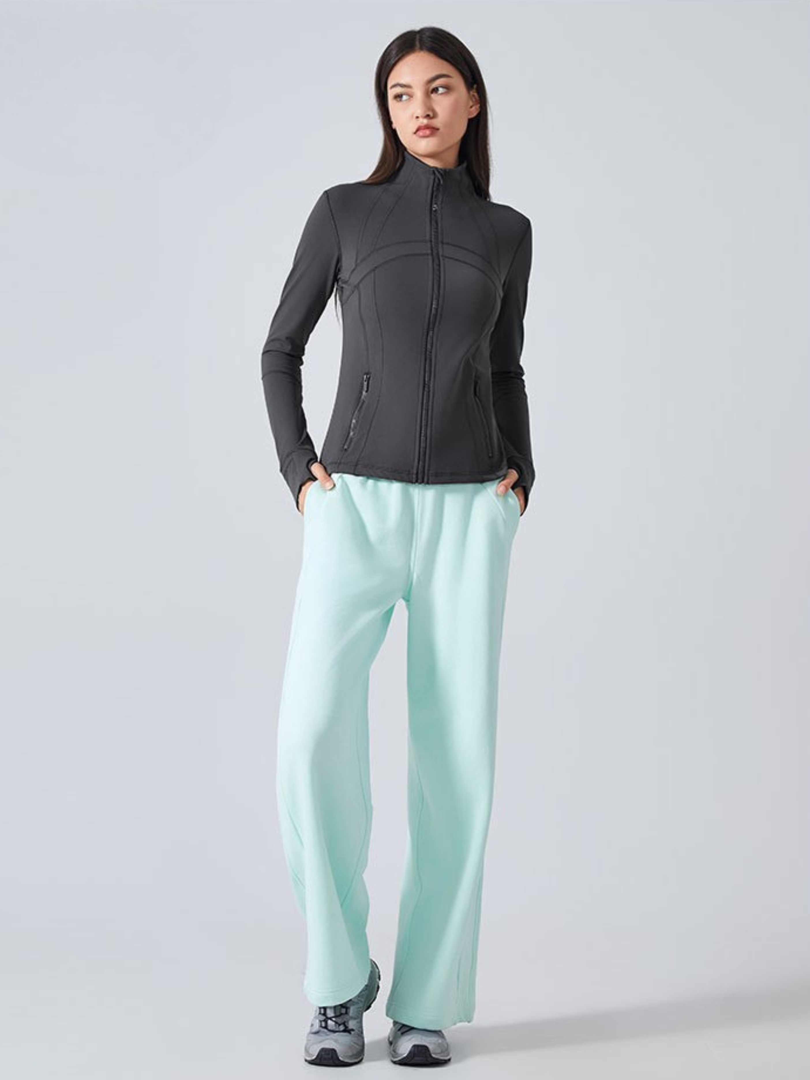MesaPeak - Women's Fleece-Lined Slim-Fit Yoga Jacket with Thumbholes