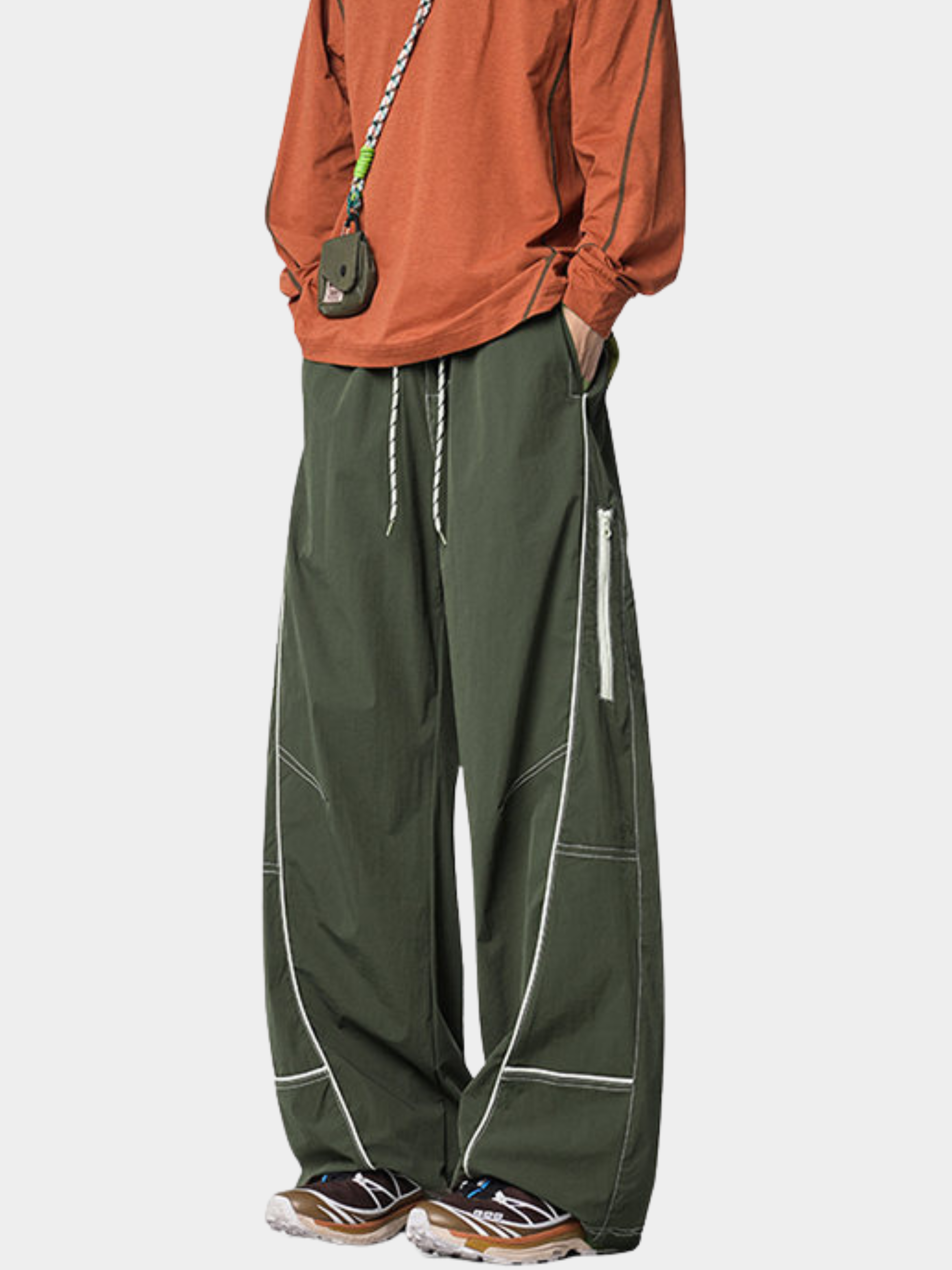 FoxView - Unisex Three-Proof Colorblock Striped Curved-Cut Pants