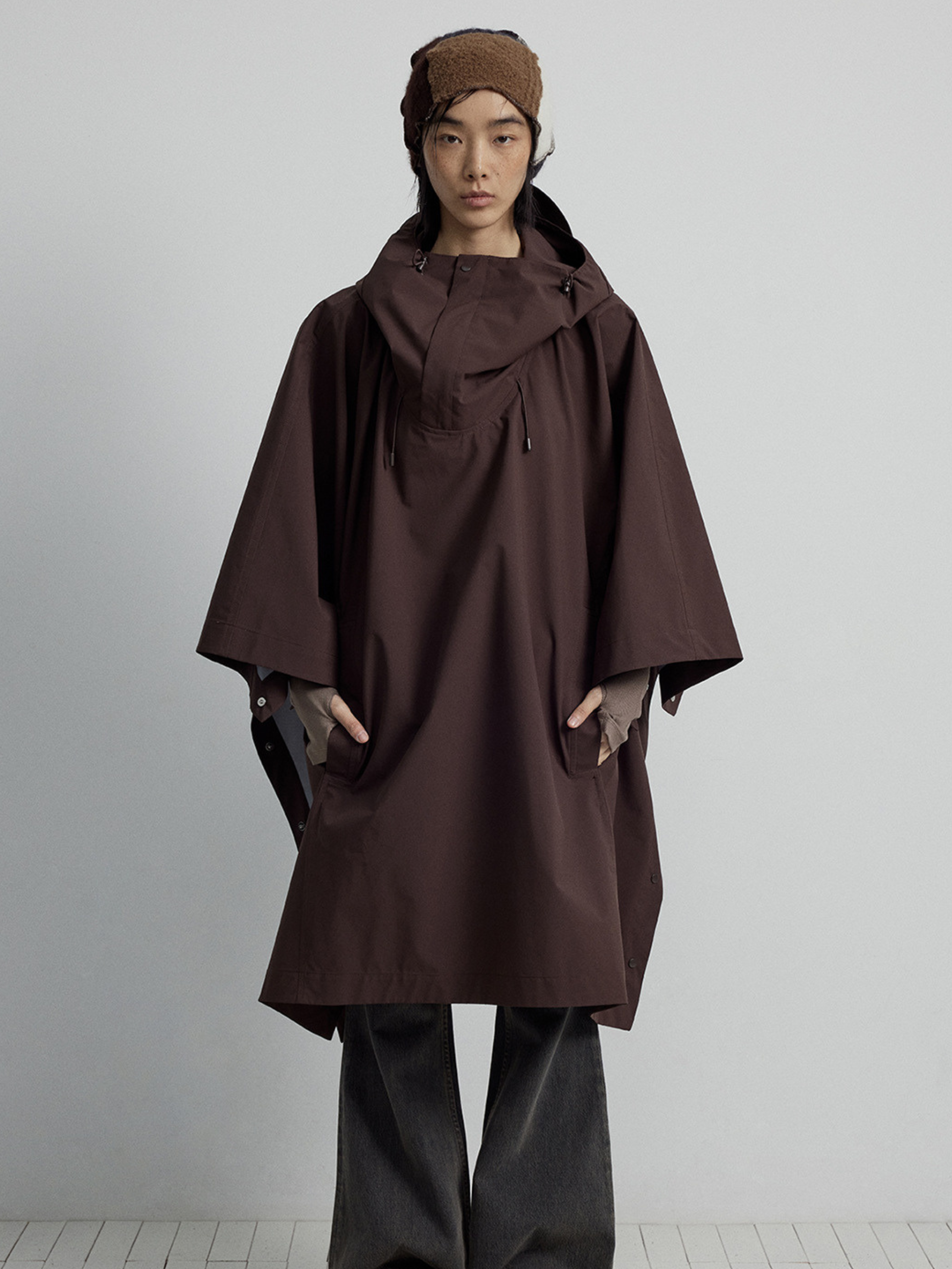 OwlPort - Women's Waterproof Metal-Button Drawstring Hooded Cape Jacket
