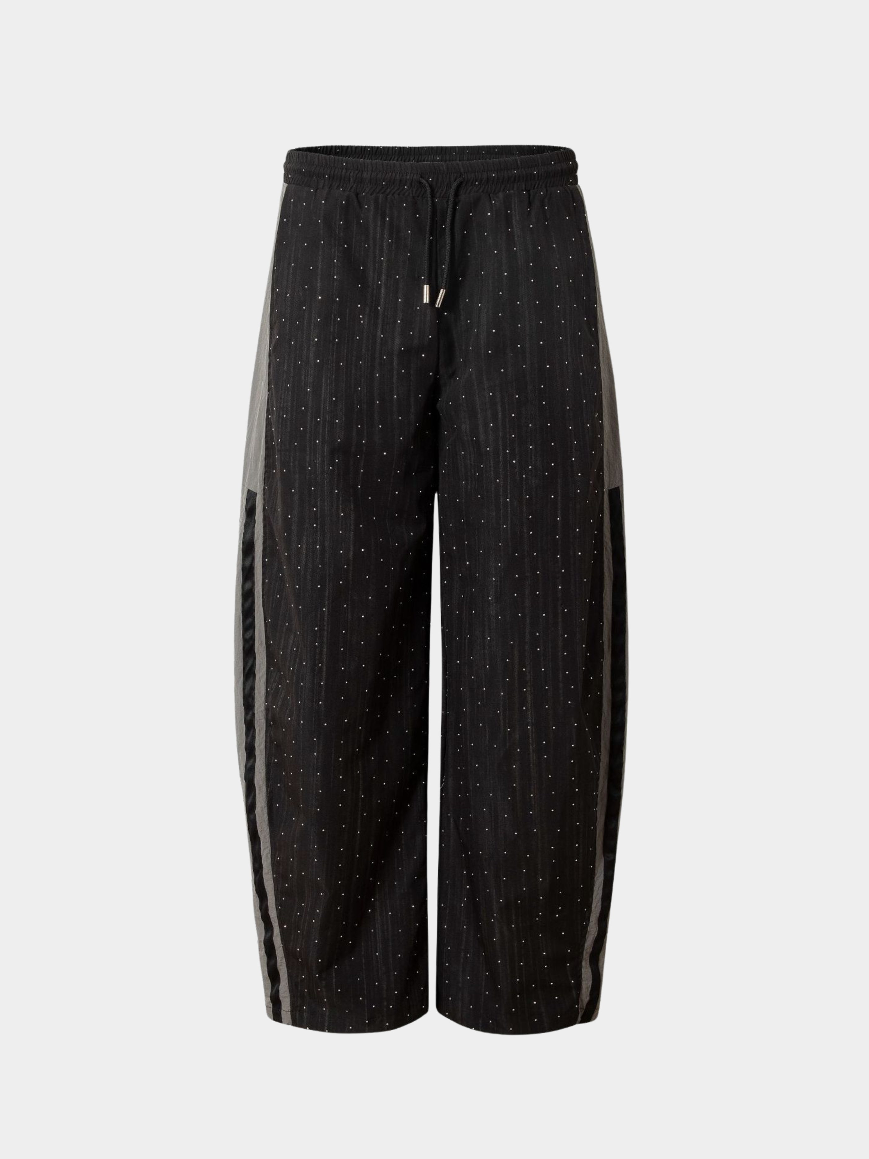 FoxGo - Unisex High Street Colorblock Rhinestone Satin Track Pants