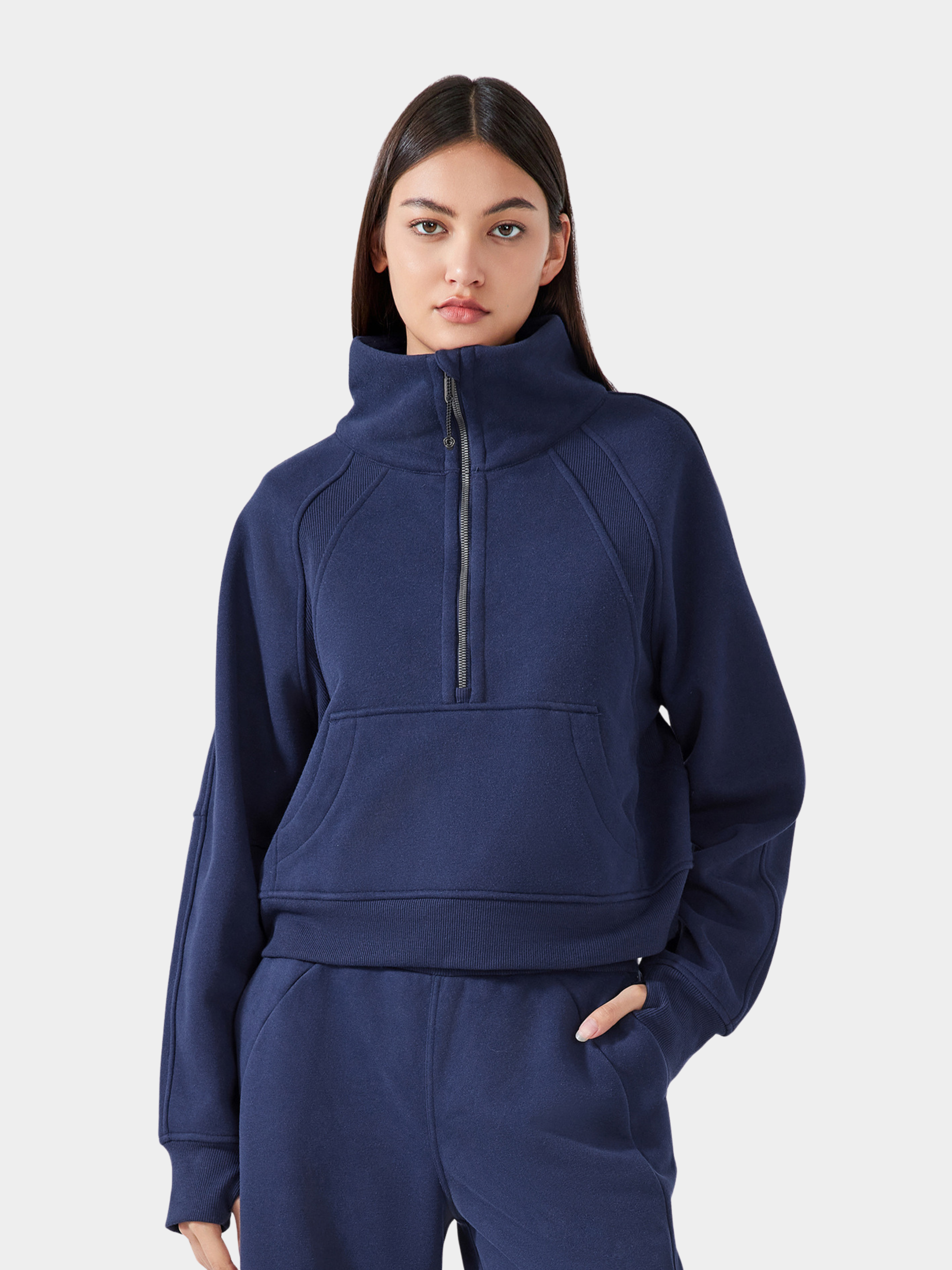 MesaLife - Women's Half-Zip High Collar Fleece Sweatshirt