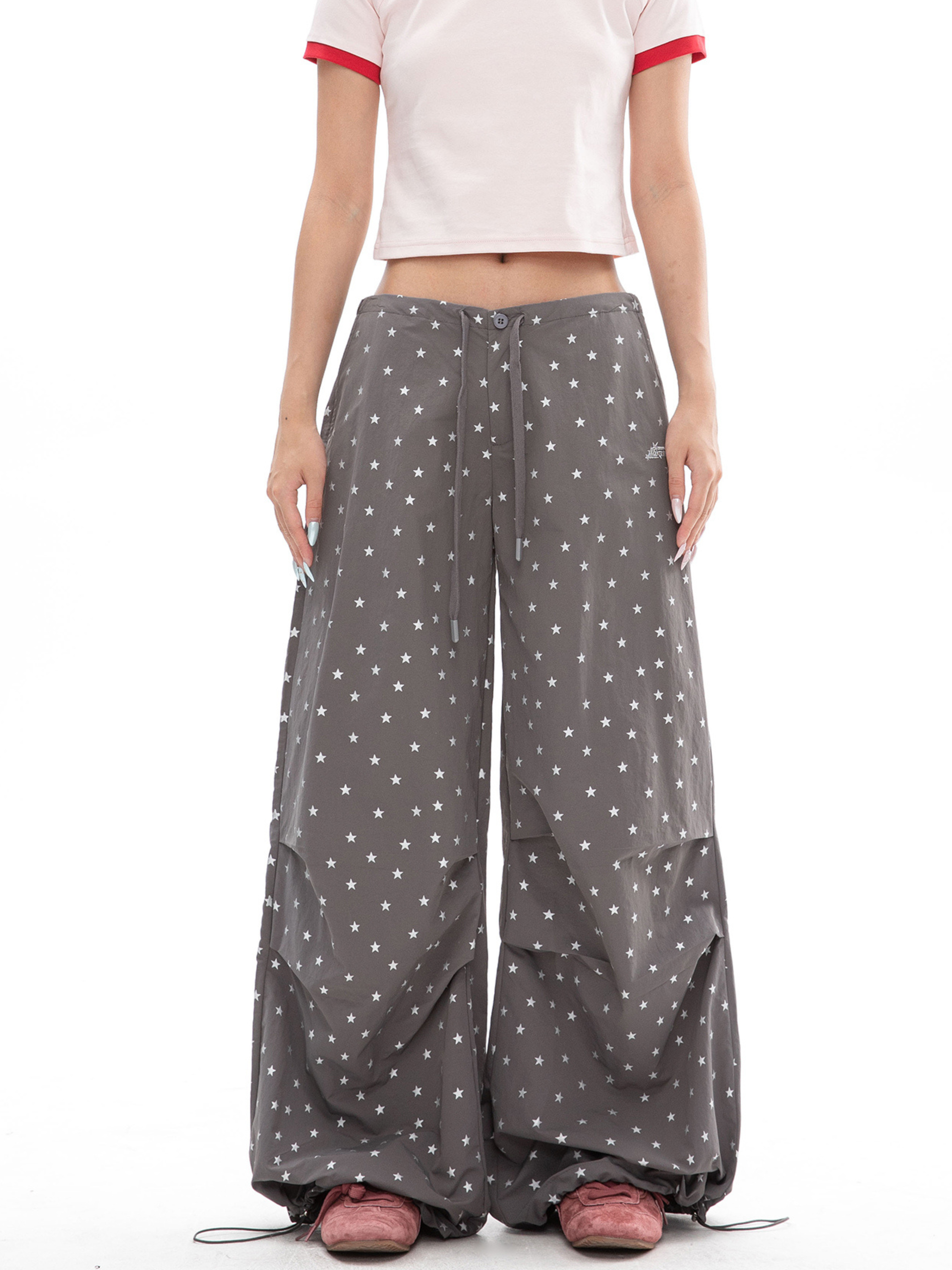 EchoLife - Women's All-Over Star Print Straight Parachute Pants