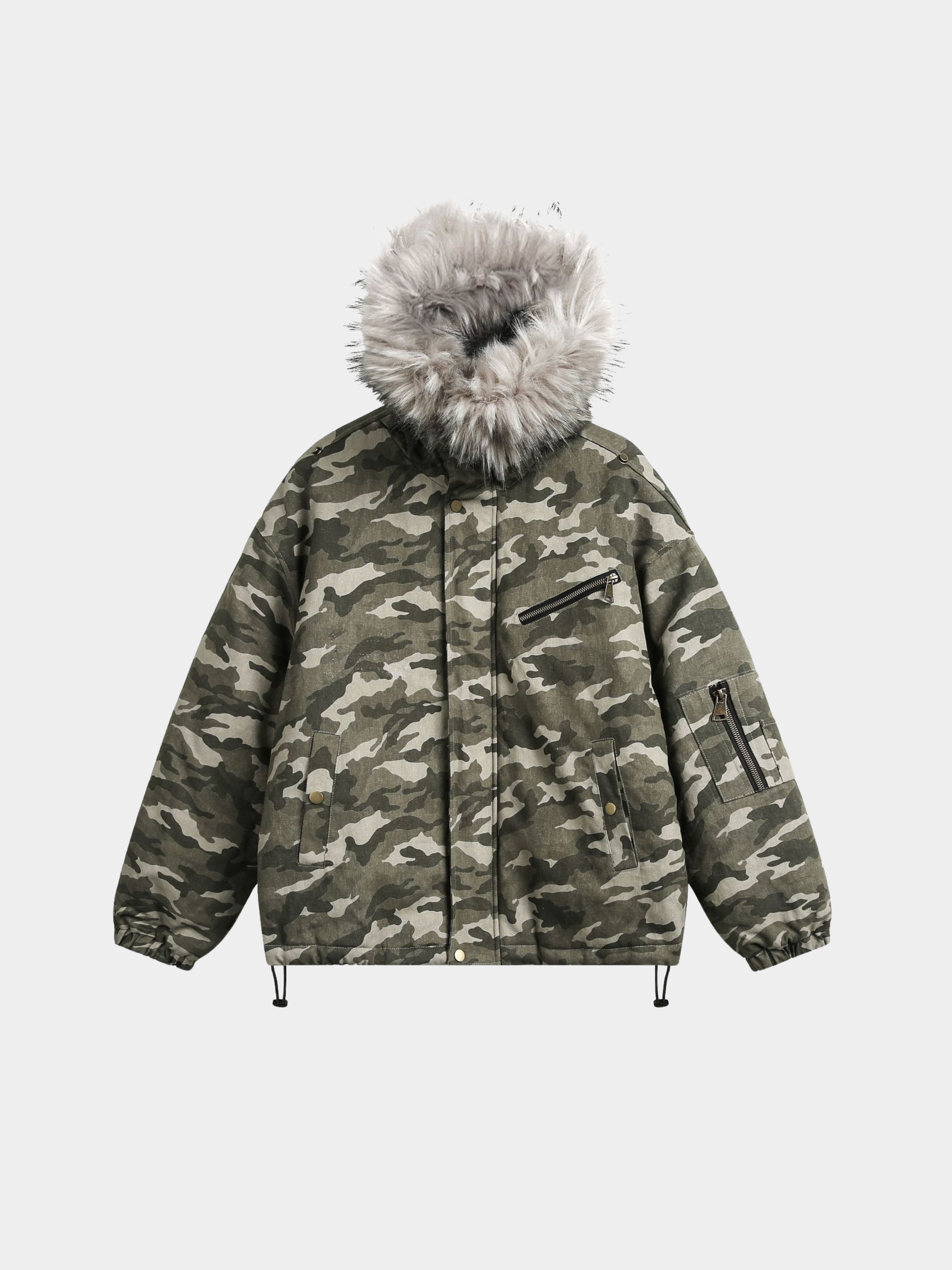 BoulderBase - Women's Camo Fur Collar Cotton Jacket