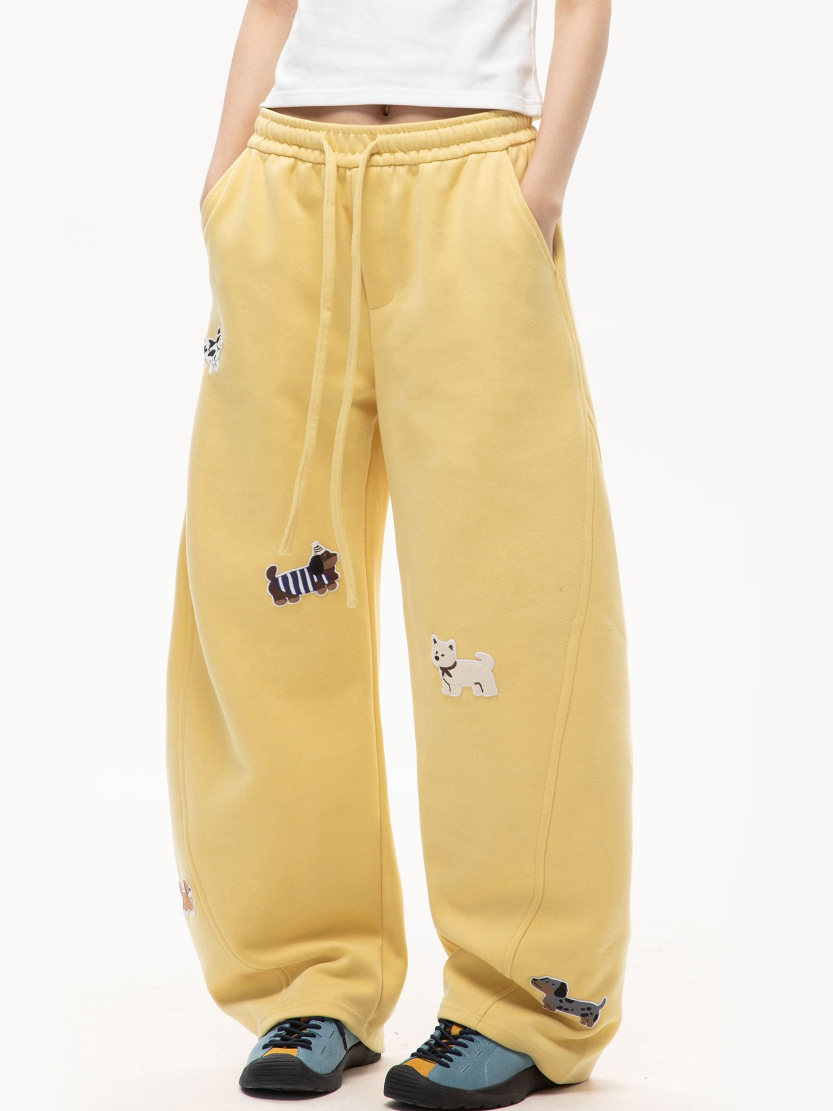 FrostView - Women's Dachshund Patch Embroidery Straight Leg Pants
