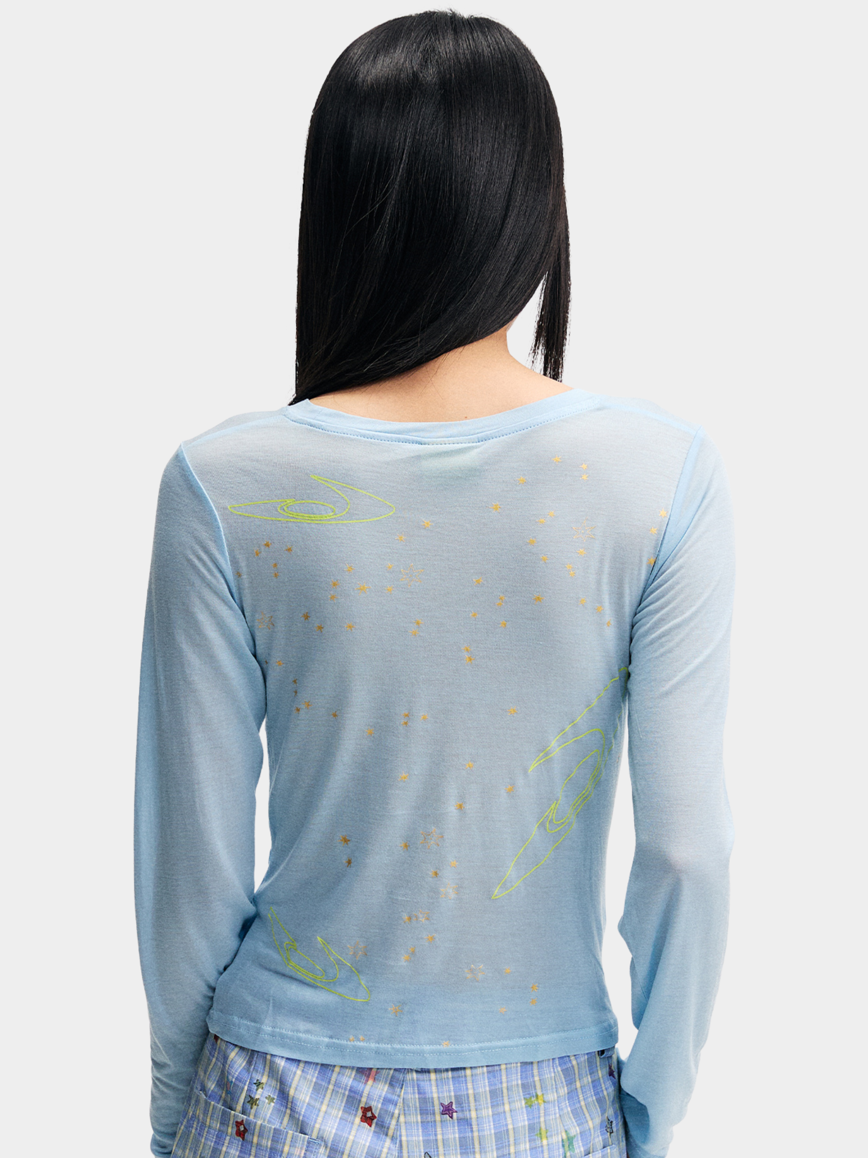 Ashbase - Women's Lightweight Lyocell Star Print Long Sleeve Top