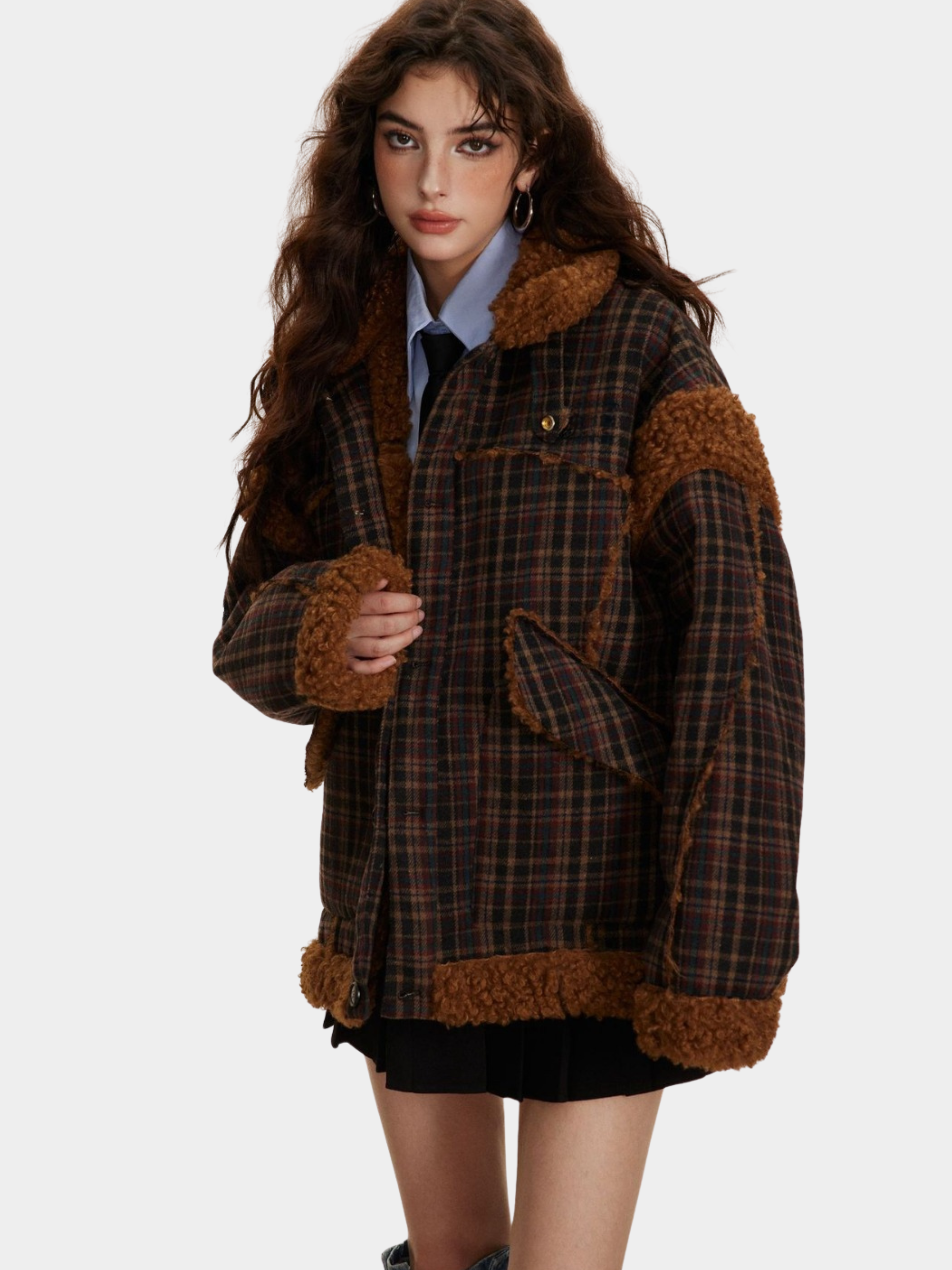 RavenCase - Women‘s Plaid Panel Sherpa-Lined Jacket