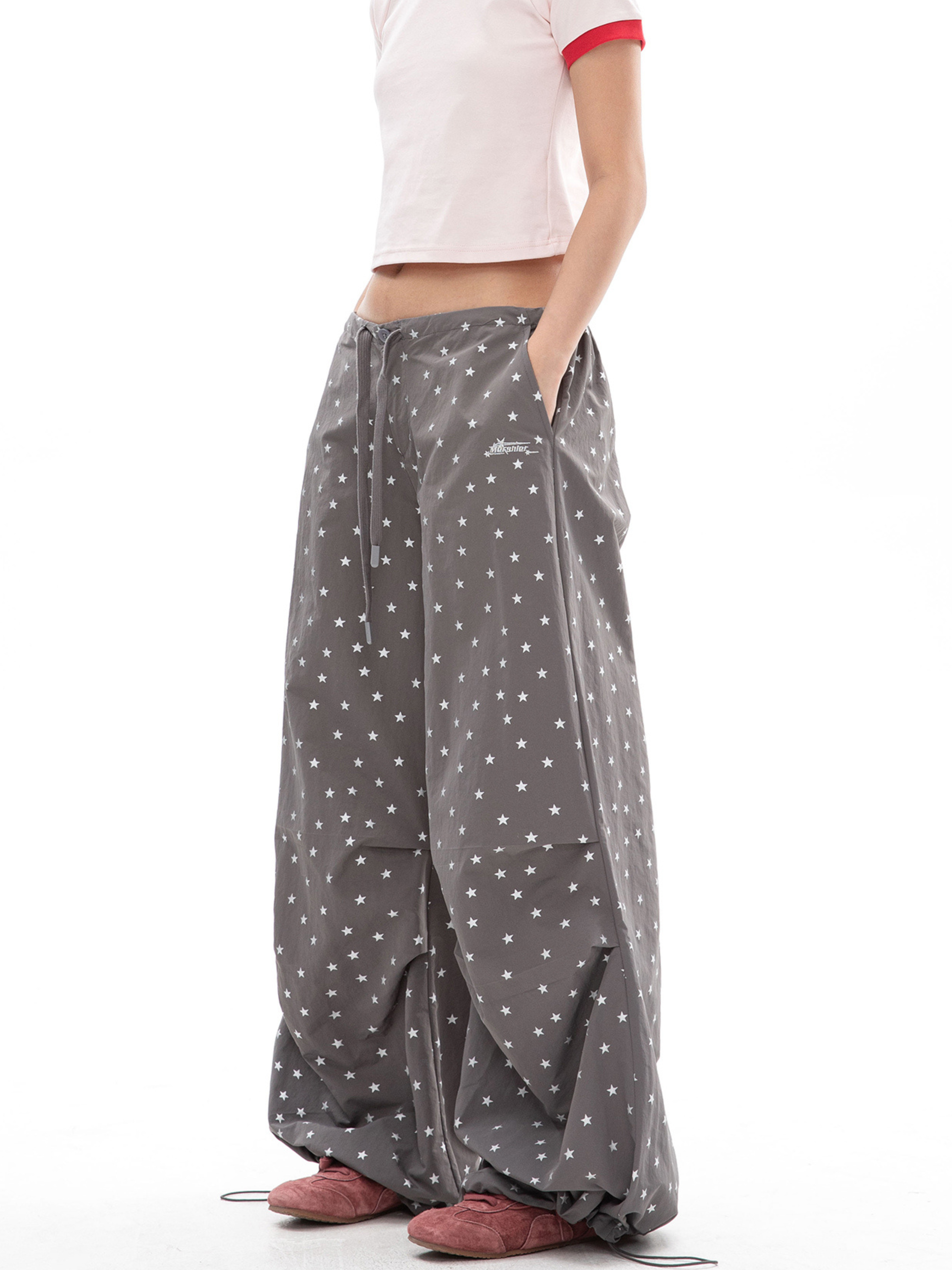 EchoLife - Women's All-Over Star Print Straight Parachute Pants
