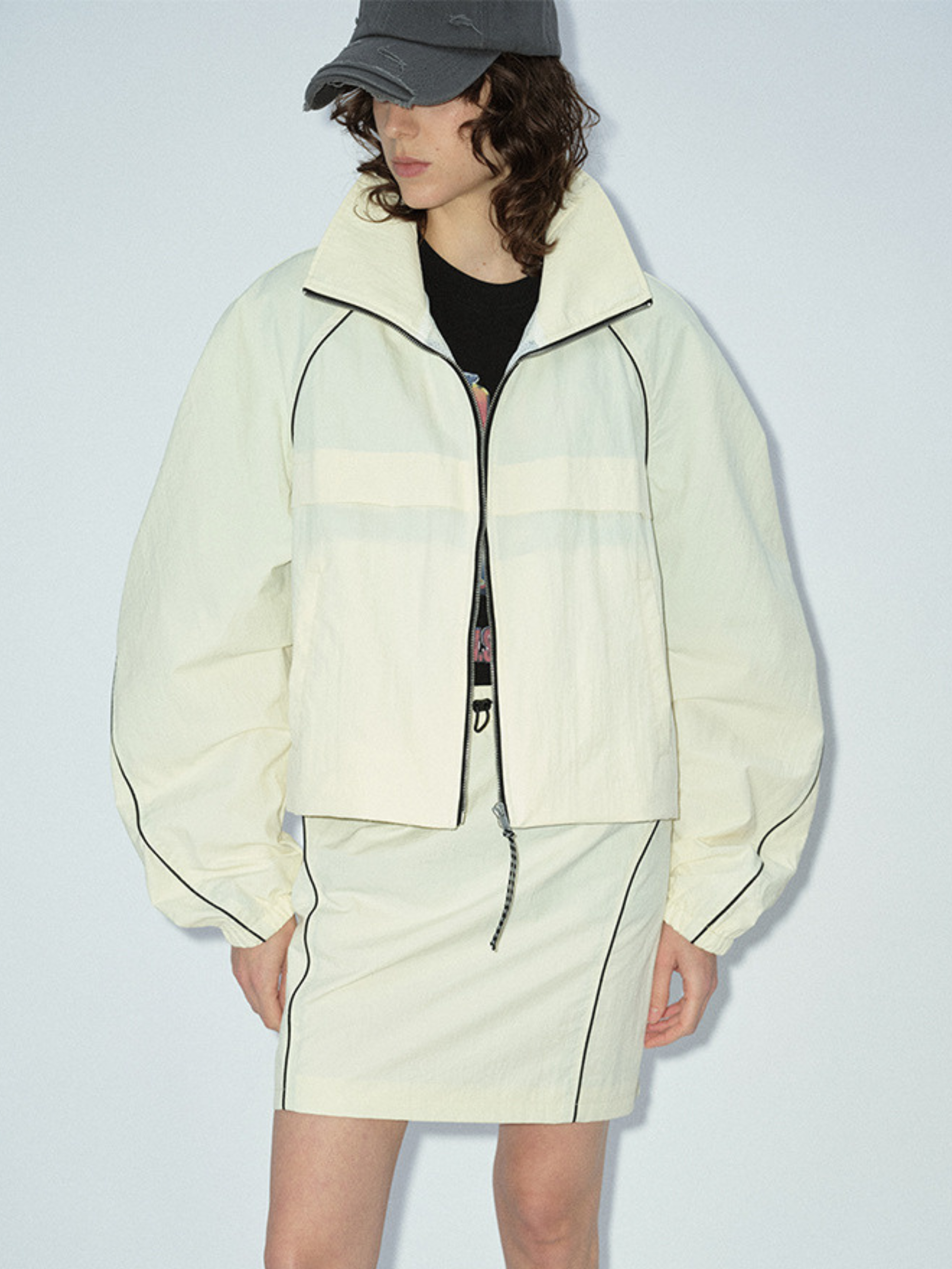 OwlPeak - Women's Colorblock Loose Raglan Sleeve Drawstring Hem Sports Jacket