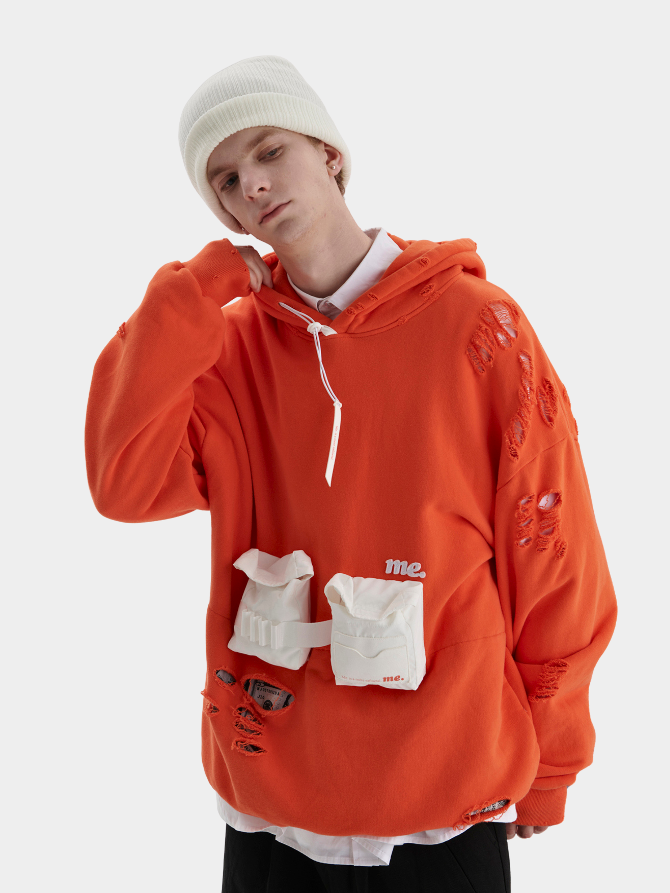 HeatLamp - Men's Washed Distressed Embroidered Pocket Hoodie