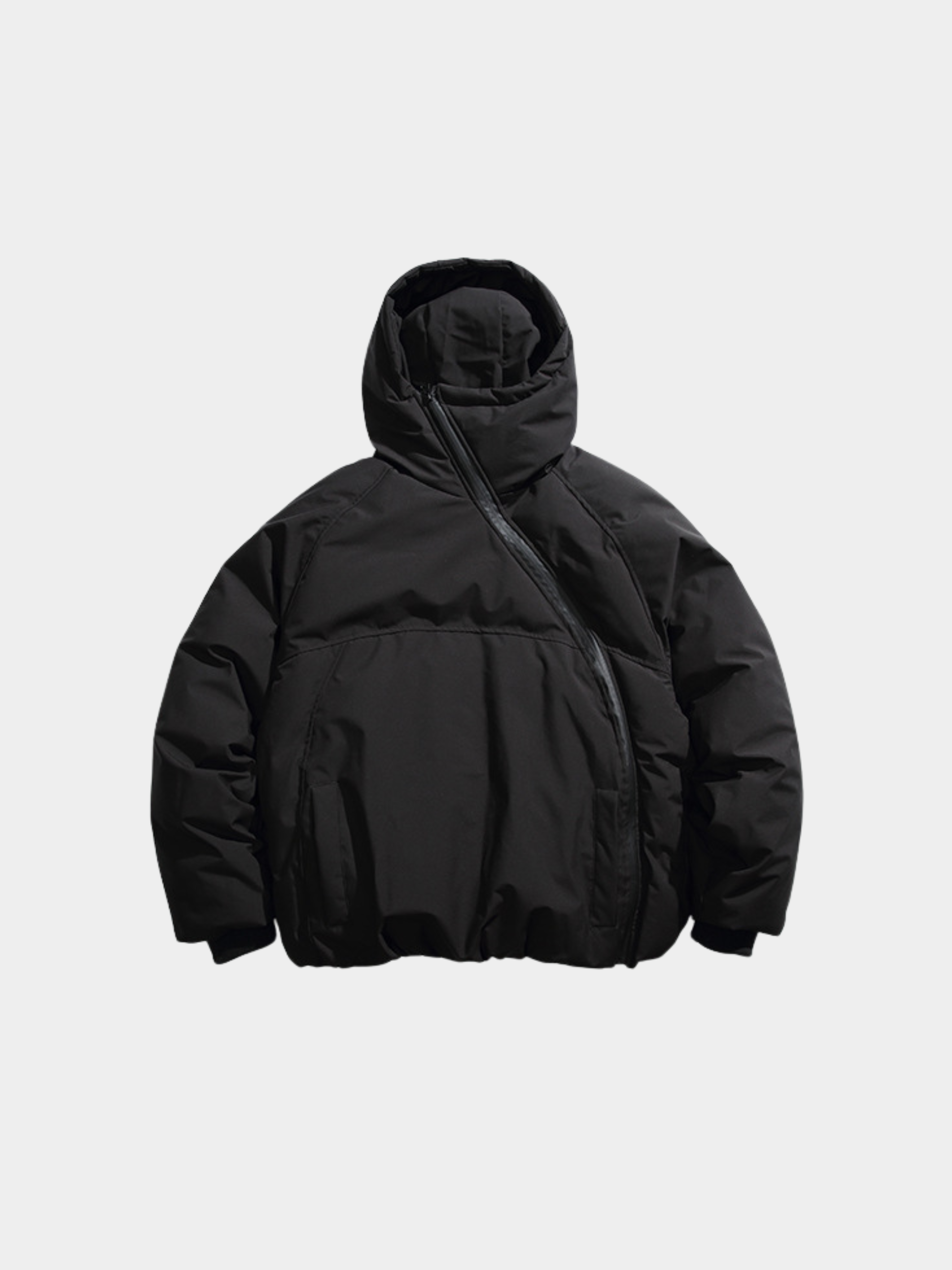 BluffGo - Unisex Asymmetric Zipper Hooded Puffer Jacket