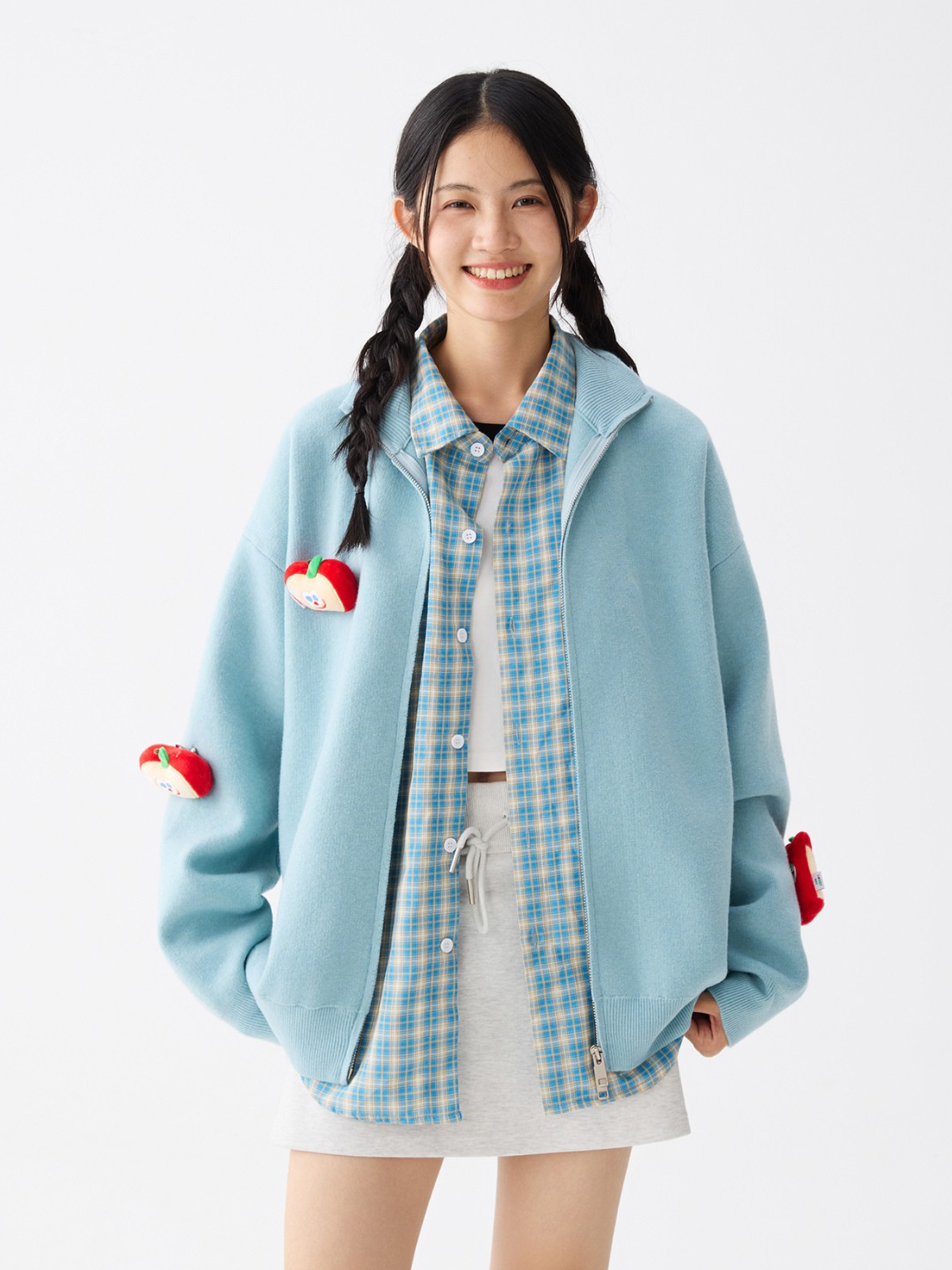 Eagletrail - Unisex Detachable Apple Doll Stand-Collar Knit Cardigan