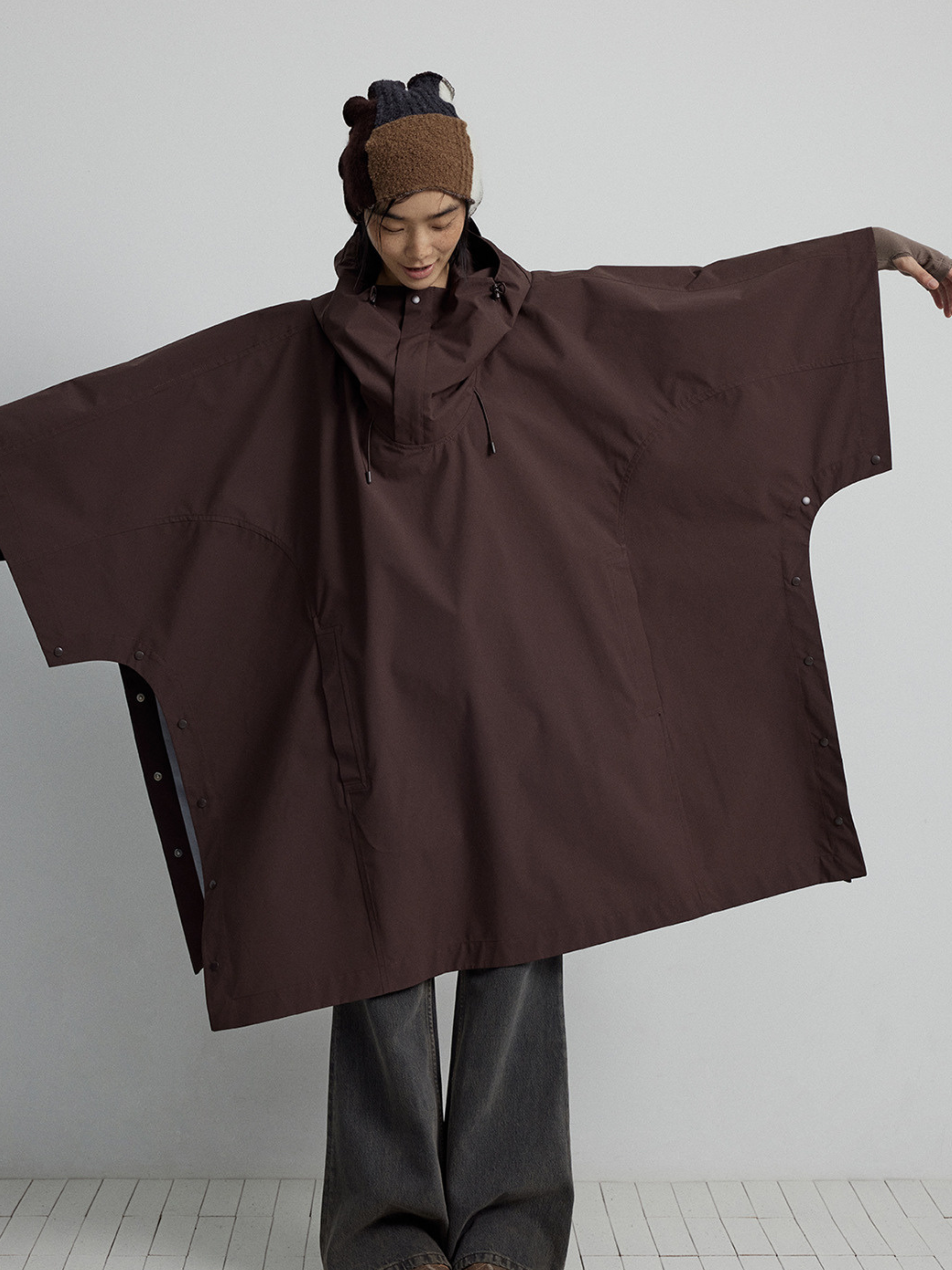 OwlPort - Women's Waterproof Metal-Button Drawstring Hooded Cape Jacket