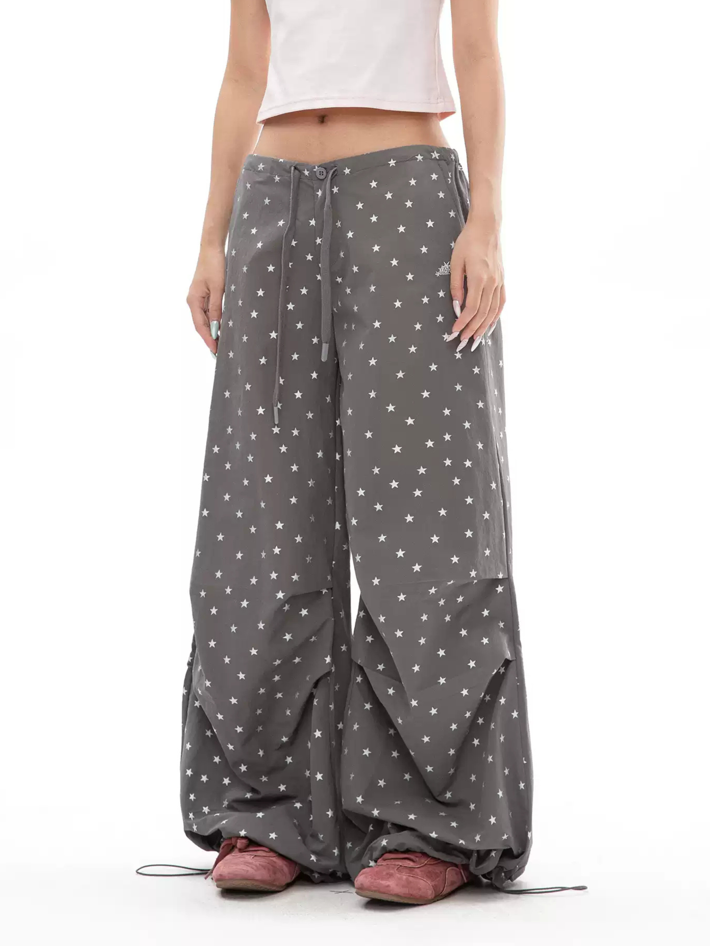 EchoLife - Women's All-Over Star Print Straight Parachute Pants