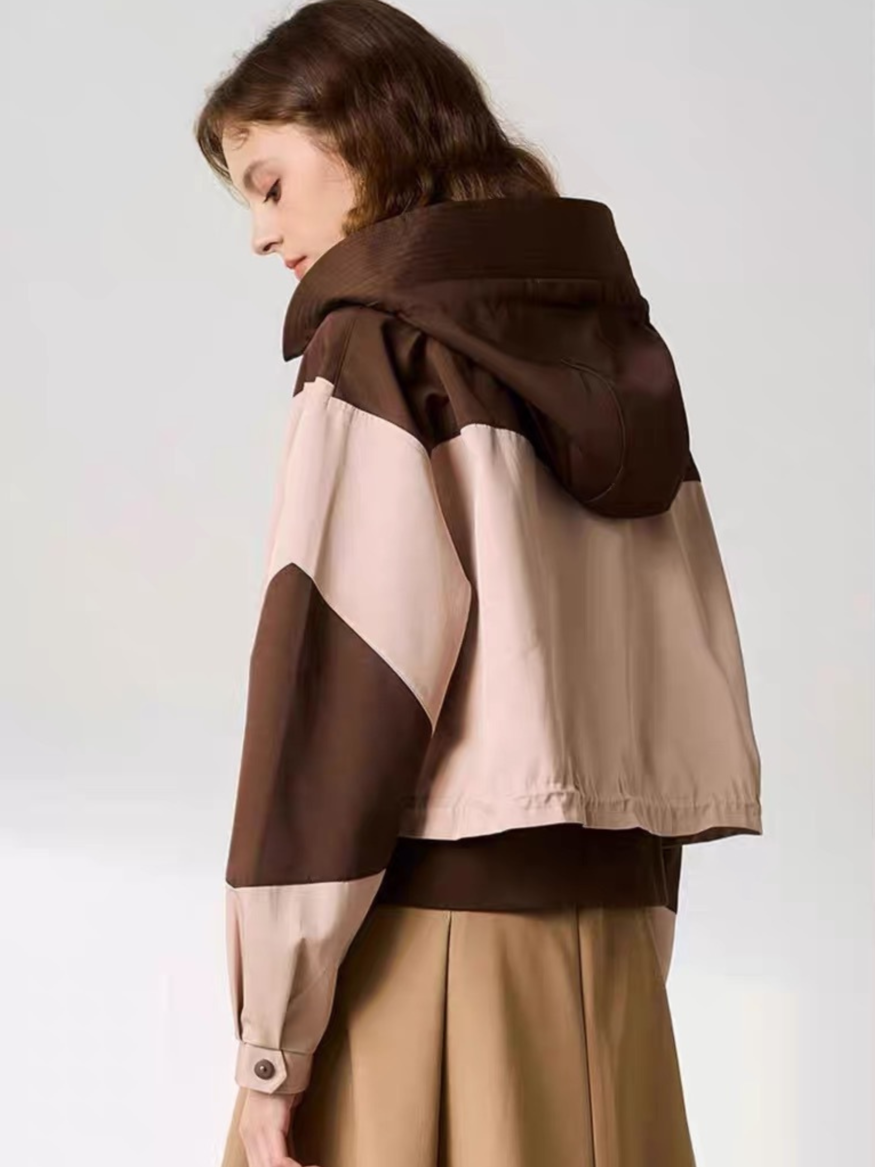 OwlScope - Women's Colorblock Panel Hooded Casual Zip-Up Jacket
