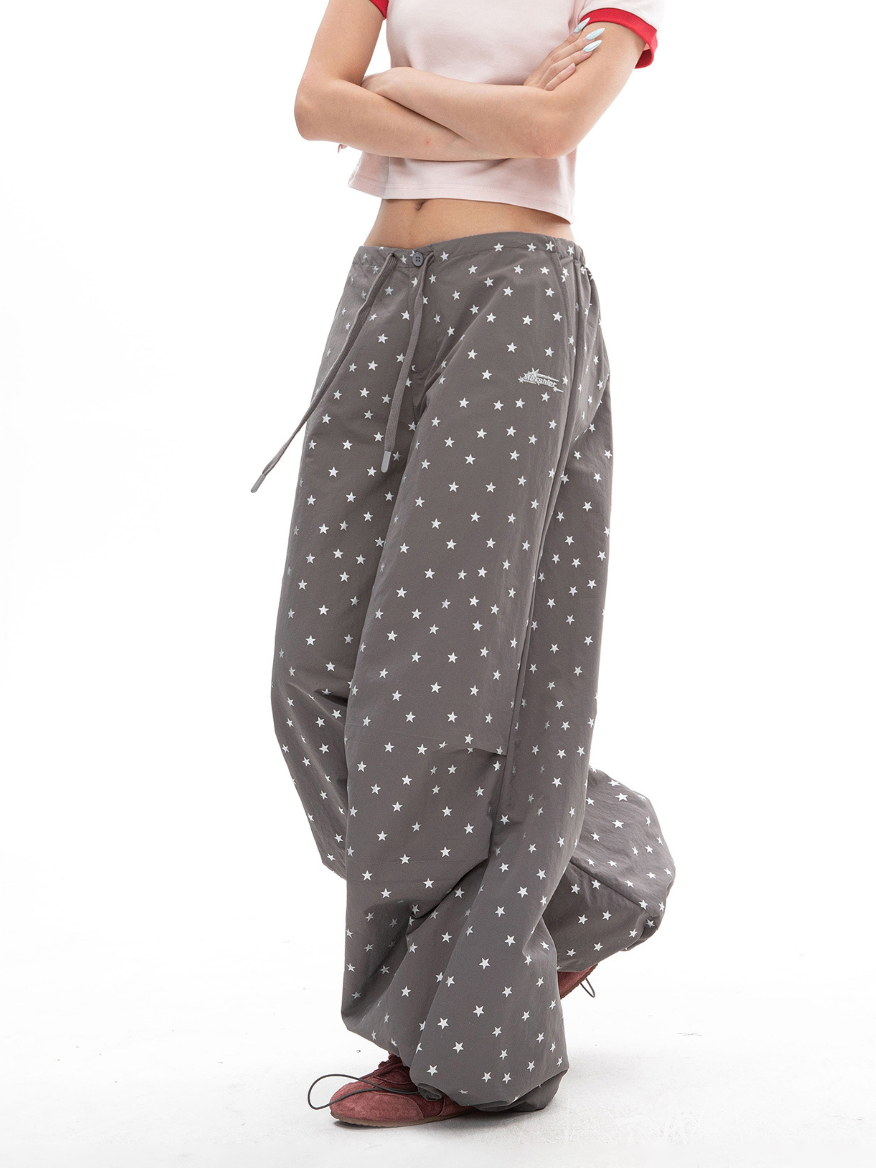 EchoLife - Women's All-Over Star Print Straight Parachute Pants
