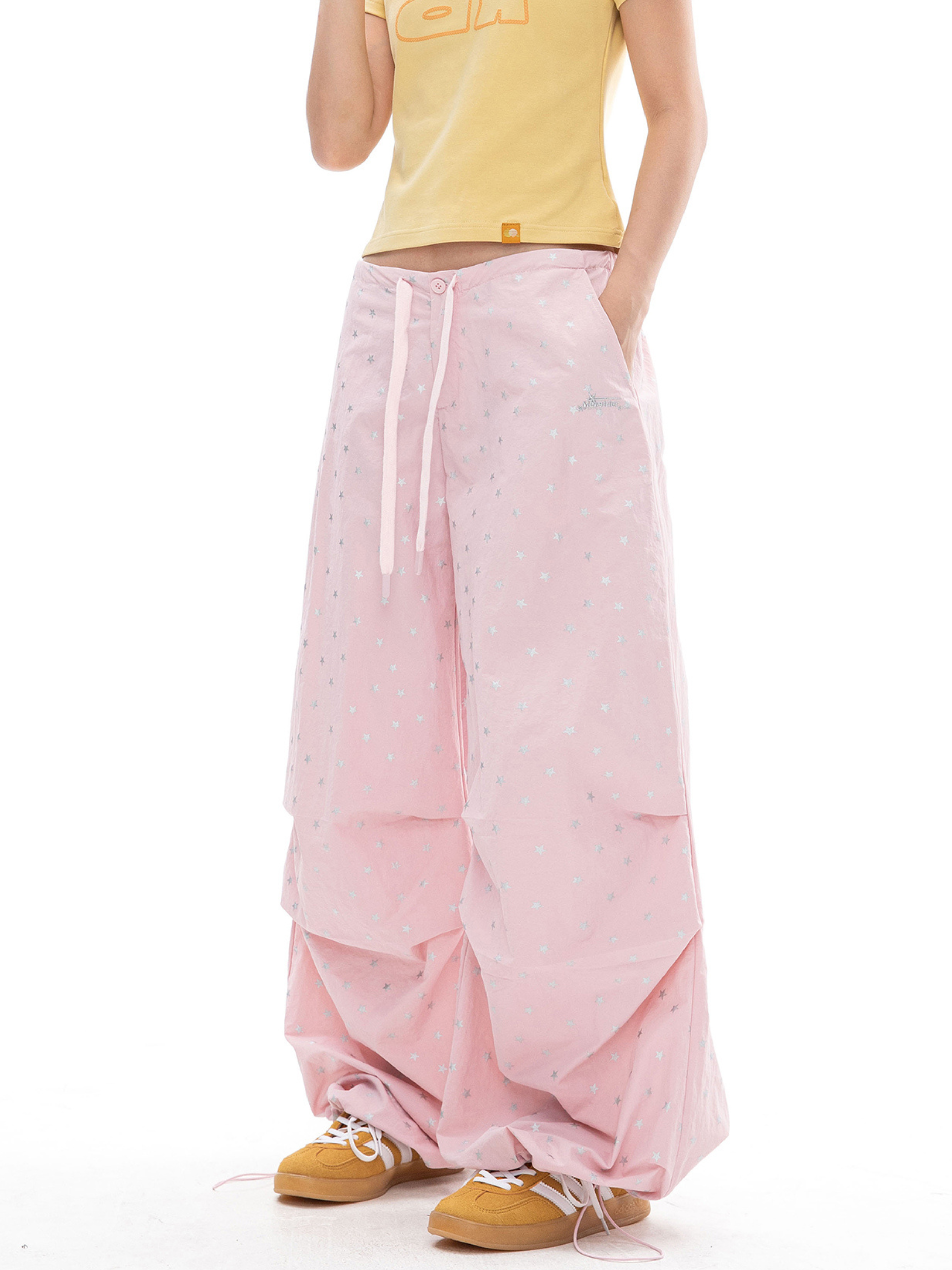 EchoLife - Women's All-Over Star Print Straight Parachute Pants