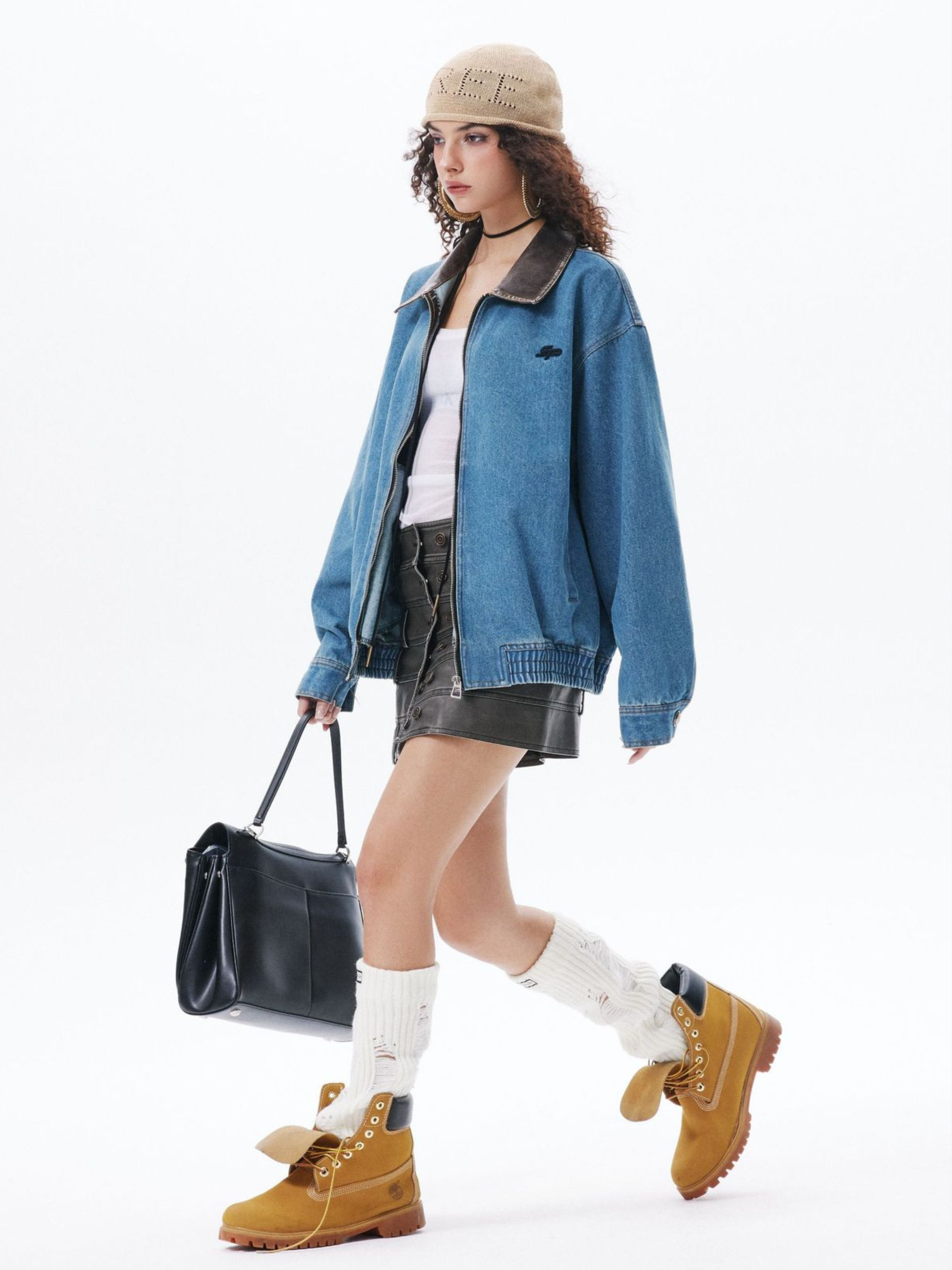 RavenLine - Women‘s Washed Denim Turndown Collar Jacket