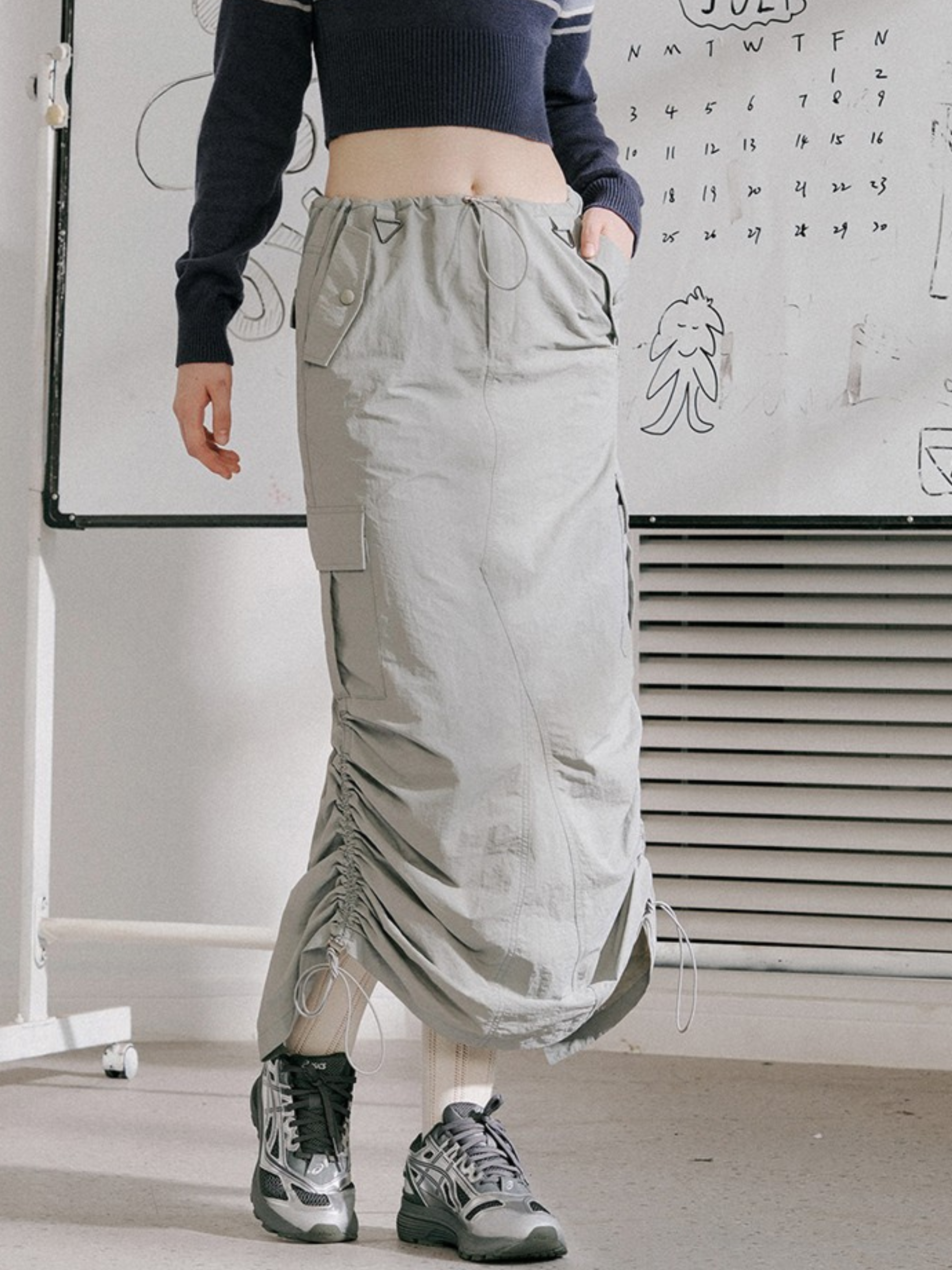 EchoField - Women's Quick-Dry Ruched Drawstring A-Line Cargo Skirt