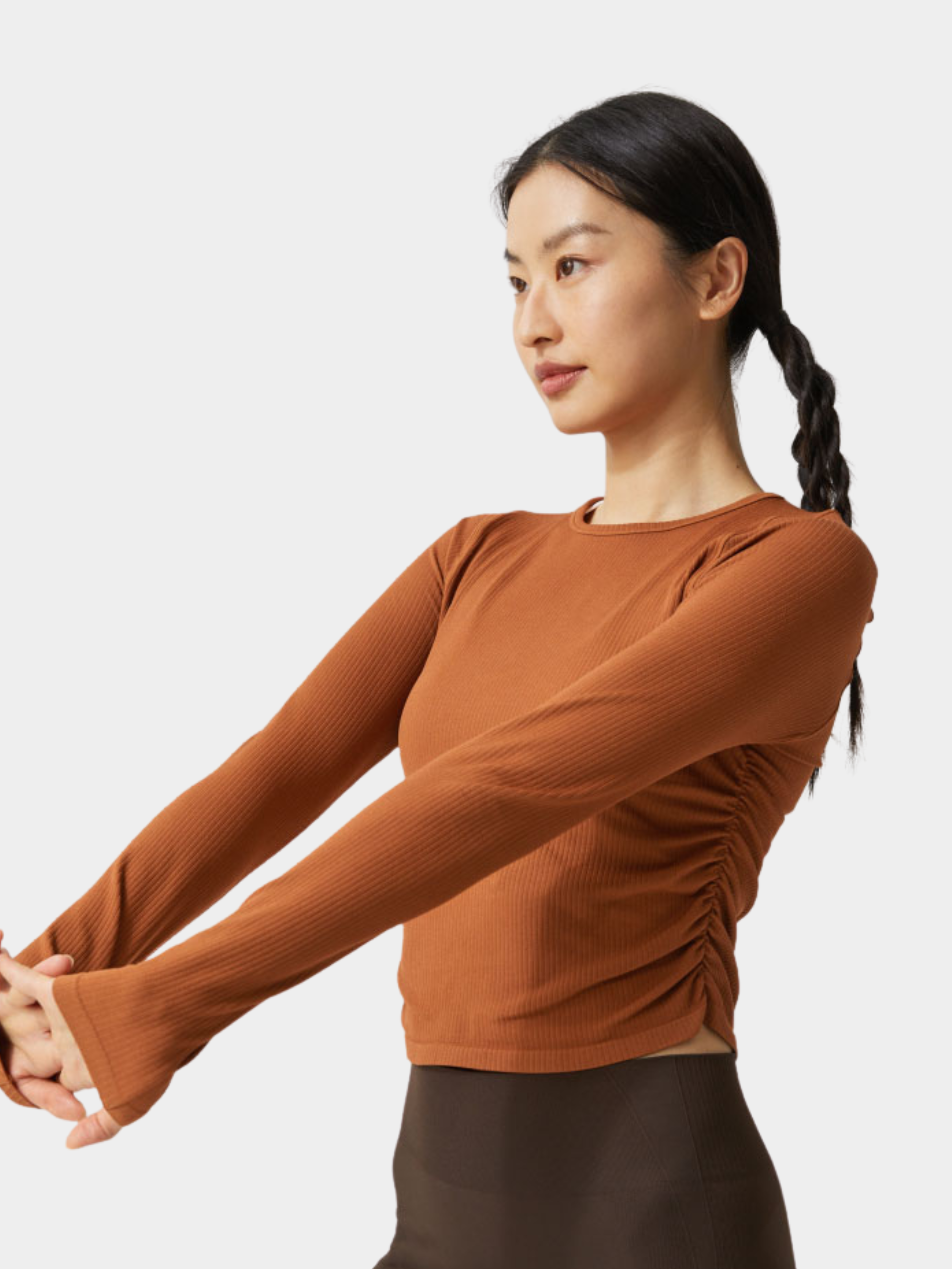 Cavegap - Women's Ruched Ribbed Slim-Fit Sports Tee