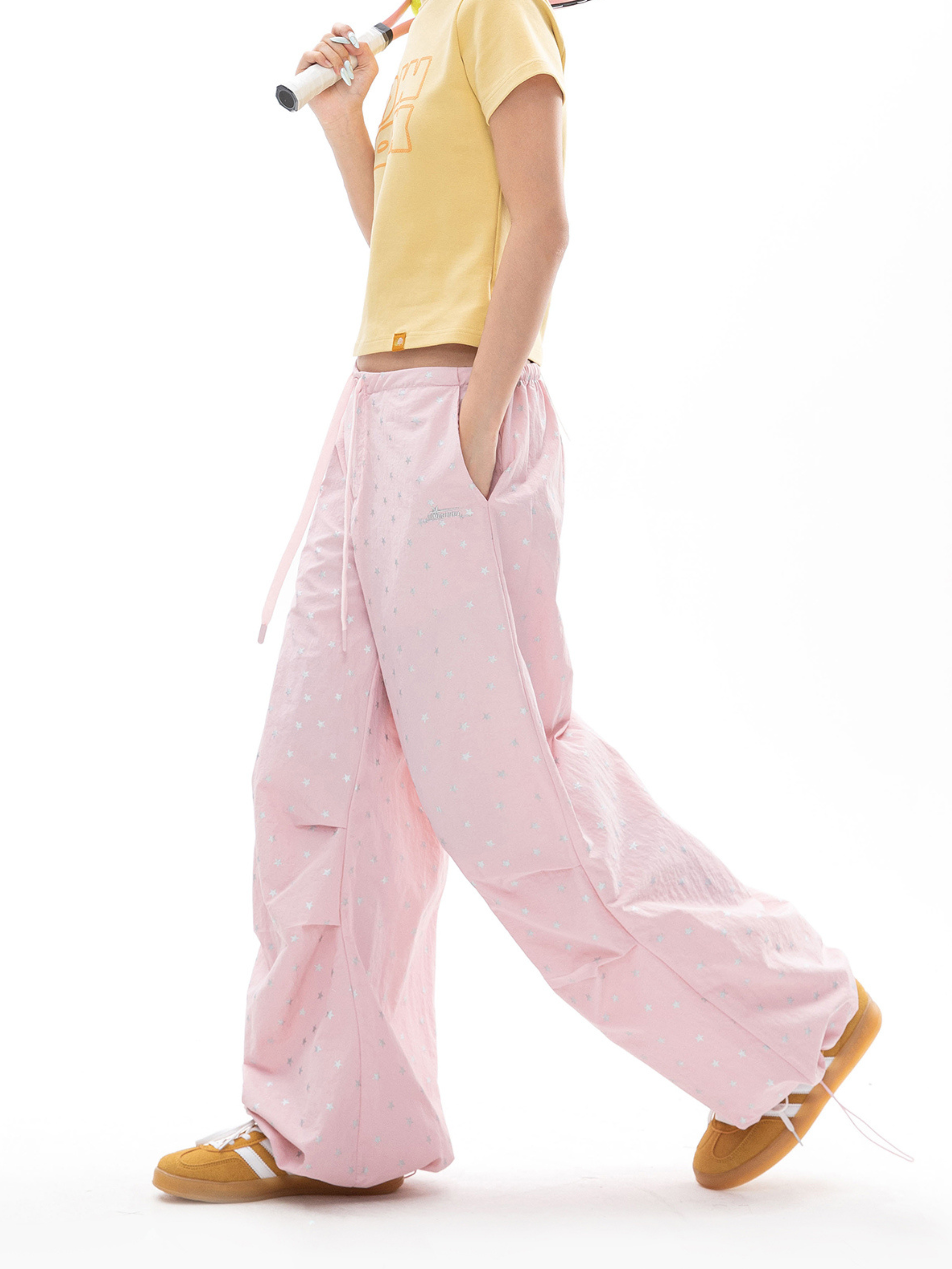 EchoLife - Women's All-Over Star Print Straight Parachute Pants